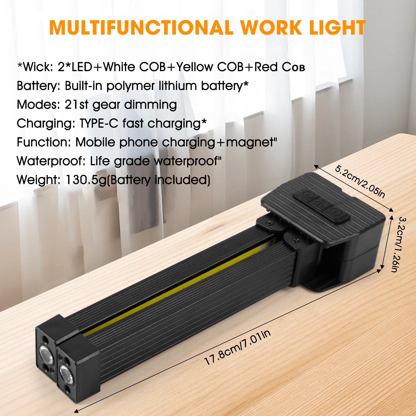 Generic Magnetic Gym Lamp - Portable LED Flashlight, USB Rechargeable, 180° Folding, Black, Aluminum, Model 1