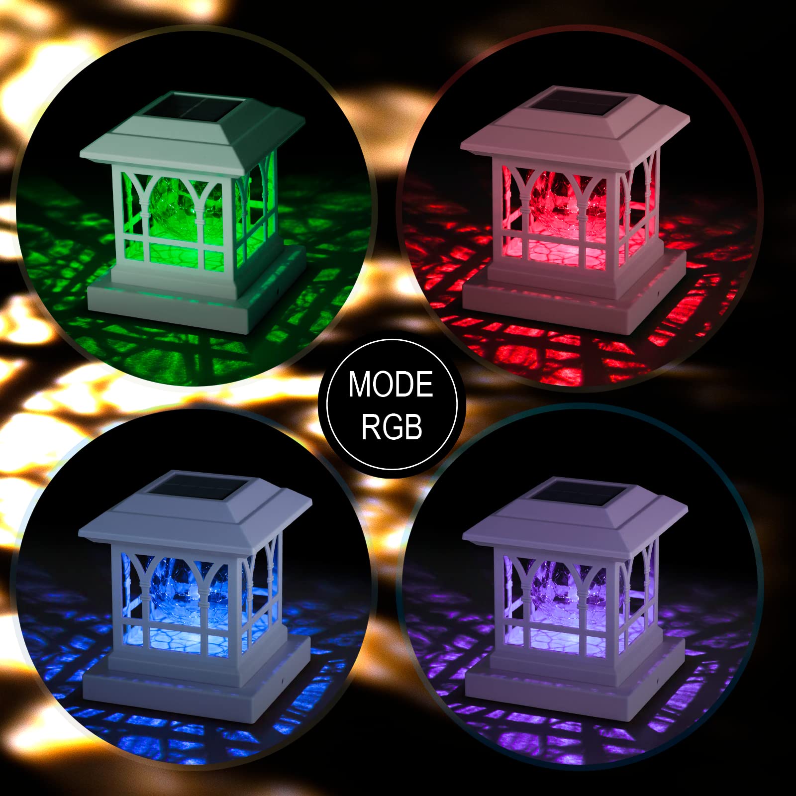 AEFRELEOHT Solar Post Cap Lights, Warm White & RGB, 20 Lumens, IP65 Waterproof, 12 Pack, Fits 3.6x3.6 to 5