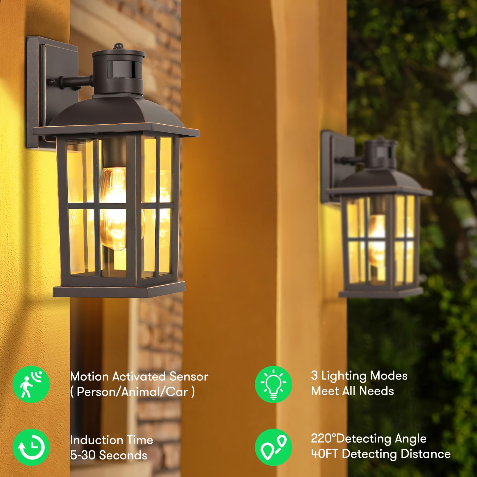 13In Motion Sensor Porch Light, Anti-Rust 100% Aluminum Dusk To Dawn Outdoor Light Fixtures, Exterior Wall Lantern Sconce Lighti
