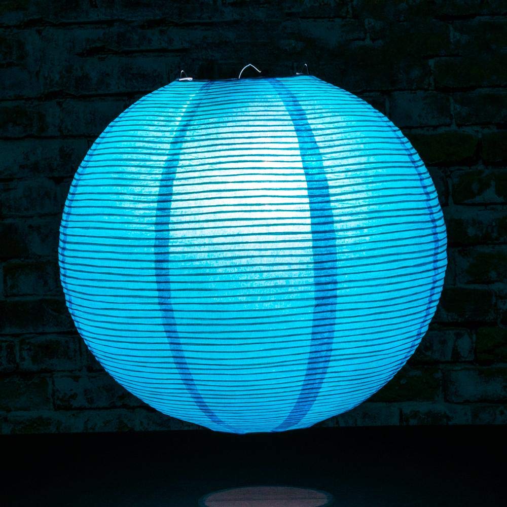 Quasimoon PaperLanternStore.com 12 Inch Turquoise Blue Fine Line Premium Even Ribbing Paper Lantern, Extra Sturdy