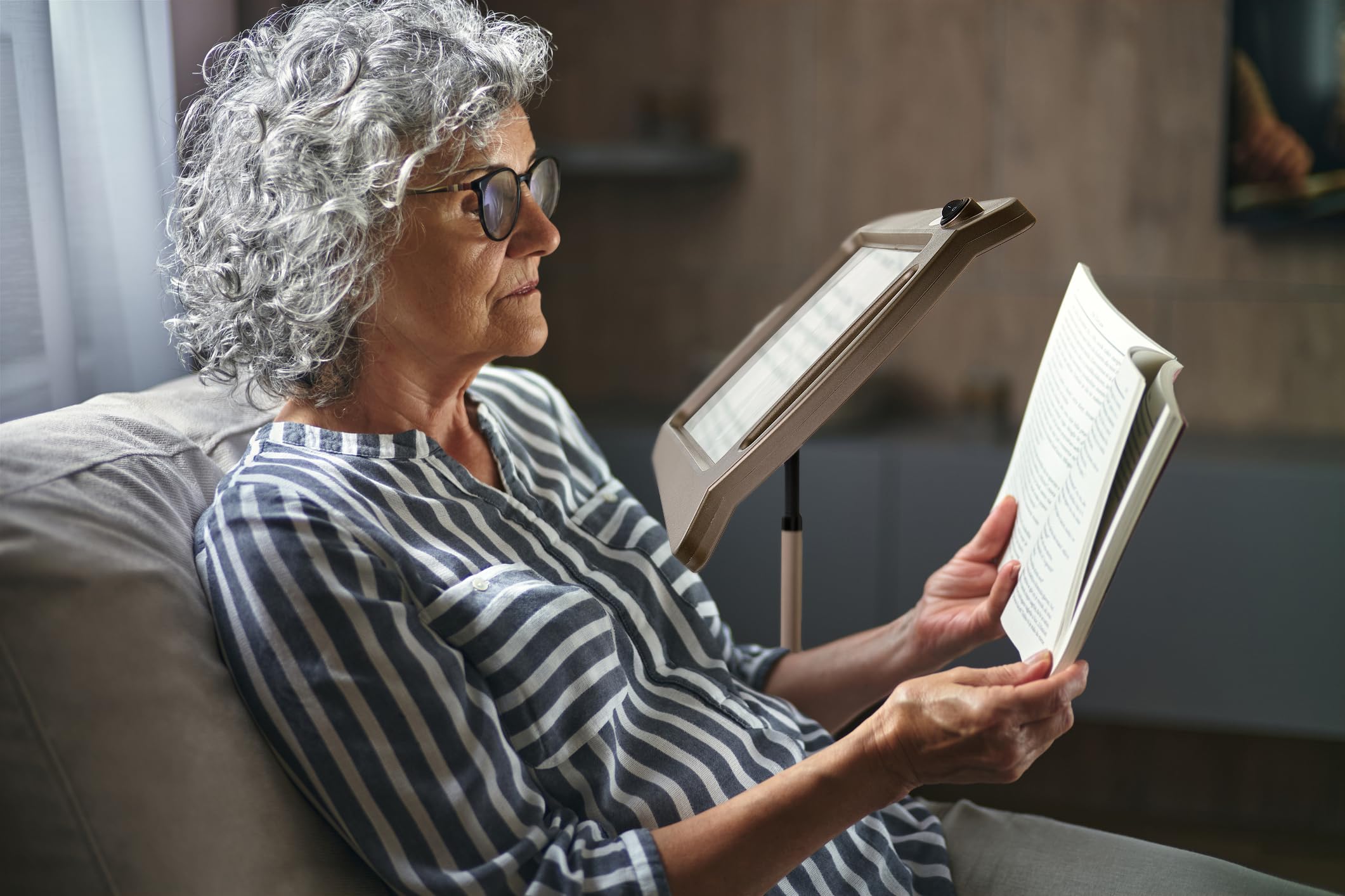 daylight24 Full Page Magnifier LED Floor Lamp, 8 x 10 Inch, Silver, Model 402039-05, Plastic Construction