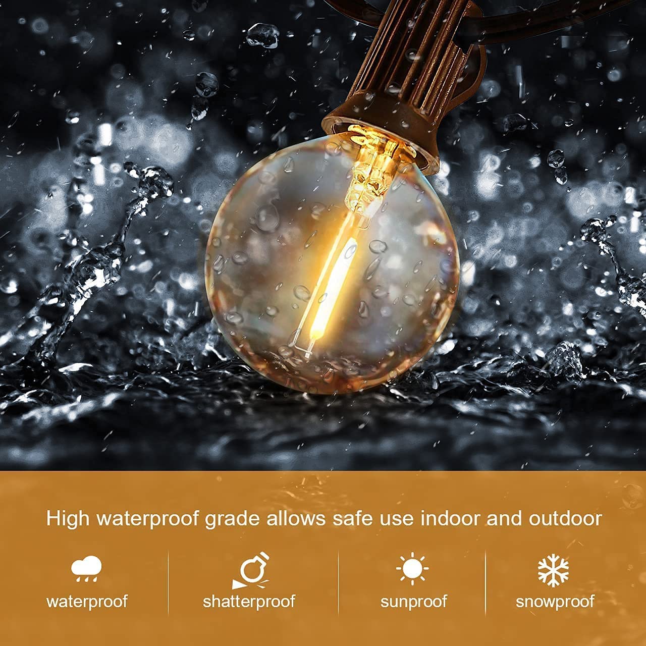 HISTAR Outdoor String Lights 96ft with 52 Warm White G40 LED Bulbs, Waterproof Patio Decor for Yard, Porch, Deck, and Balcony