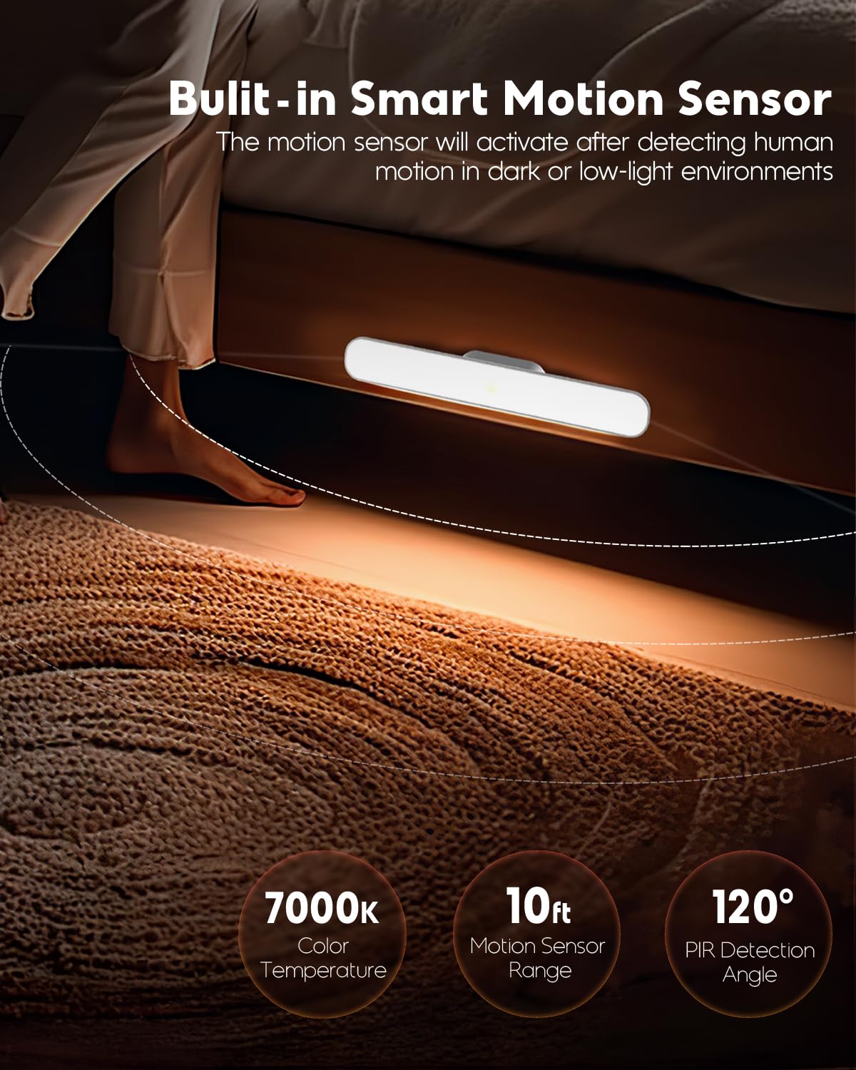 Rossetta Under Cabinet Lights, 78 LED Lights Battery Operated Motion Sensor Light Indoor, Wireless Rechargeable Dimmable Closet