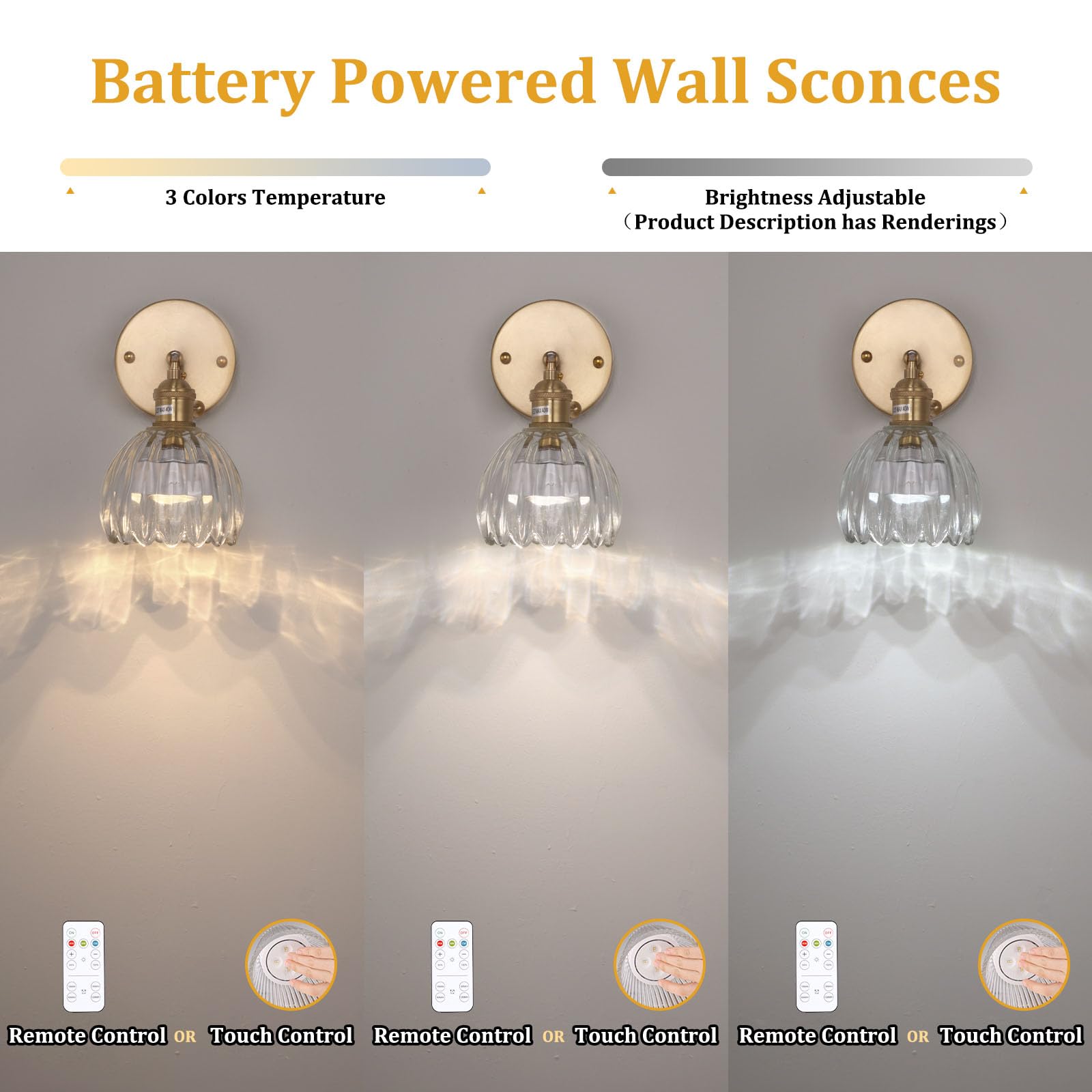 Shenmoyl Vintage Wall Sconces with Transparent Tulip Glass Lampshade 180 Degree Adjustable Brass Sconces Hradwired Modern Wall L
