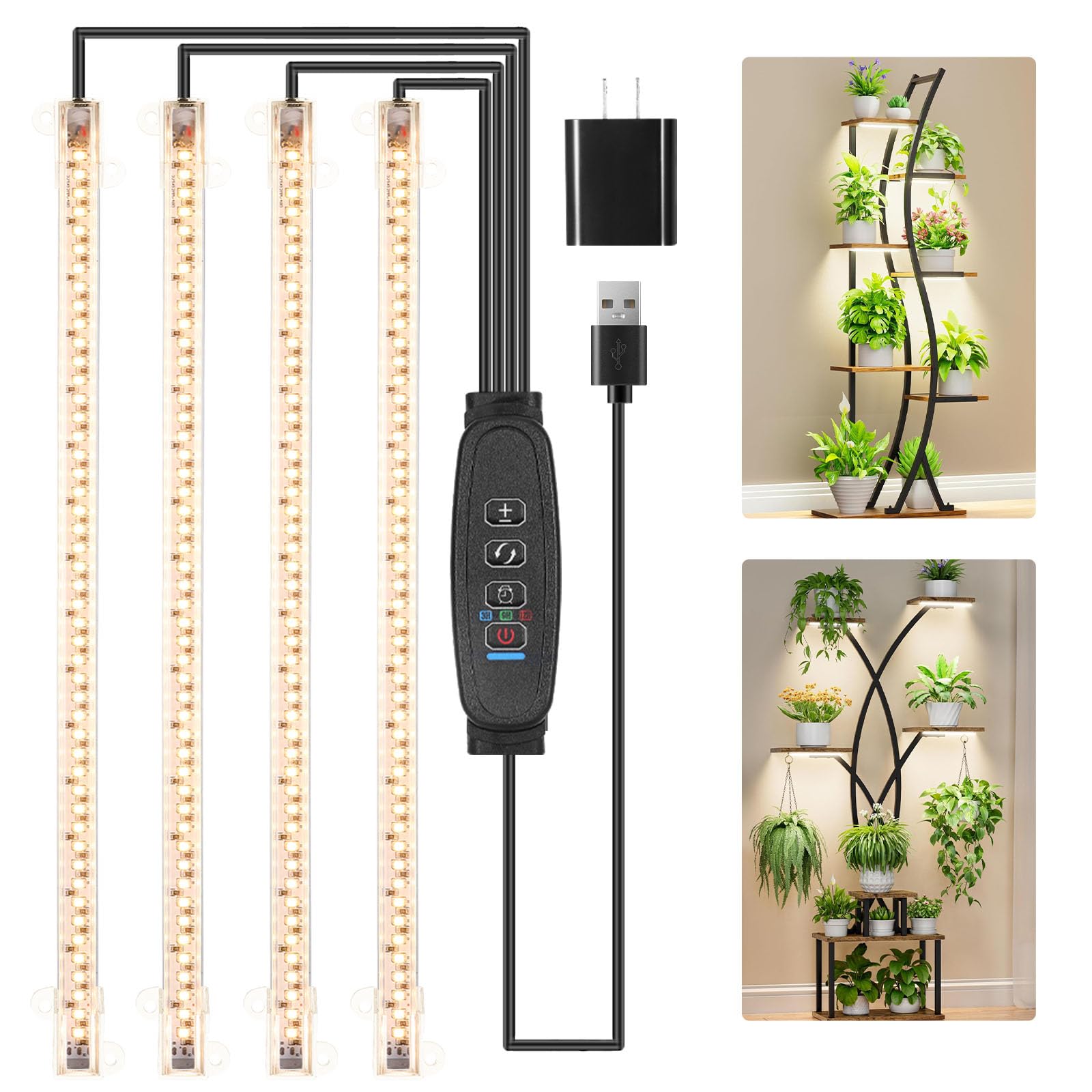 RWNTAO LED Plant Growing lamp Bands  Full Spectrum 3500K Grow Light for Indoor Plants with 3/9/12H Timer and 10 Dimmable Levels for Green House Hydroponics Succulent 4 Head 13 Inches