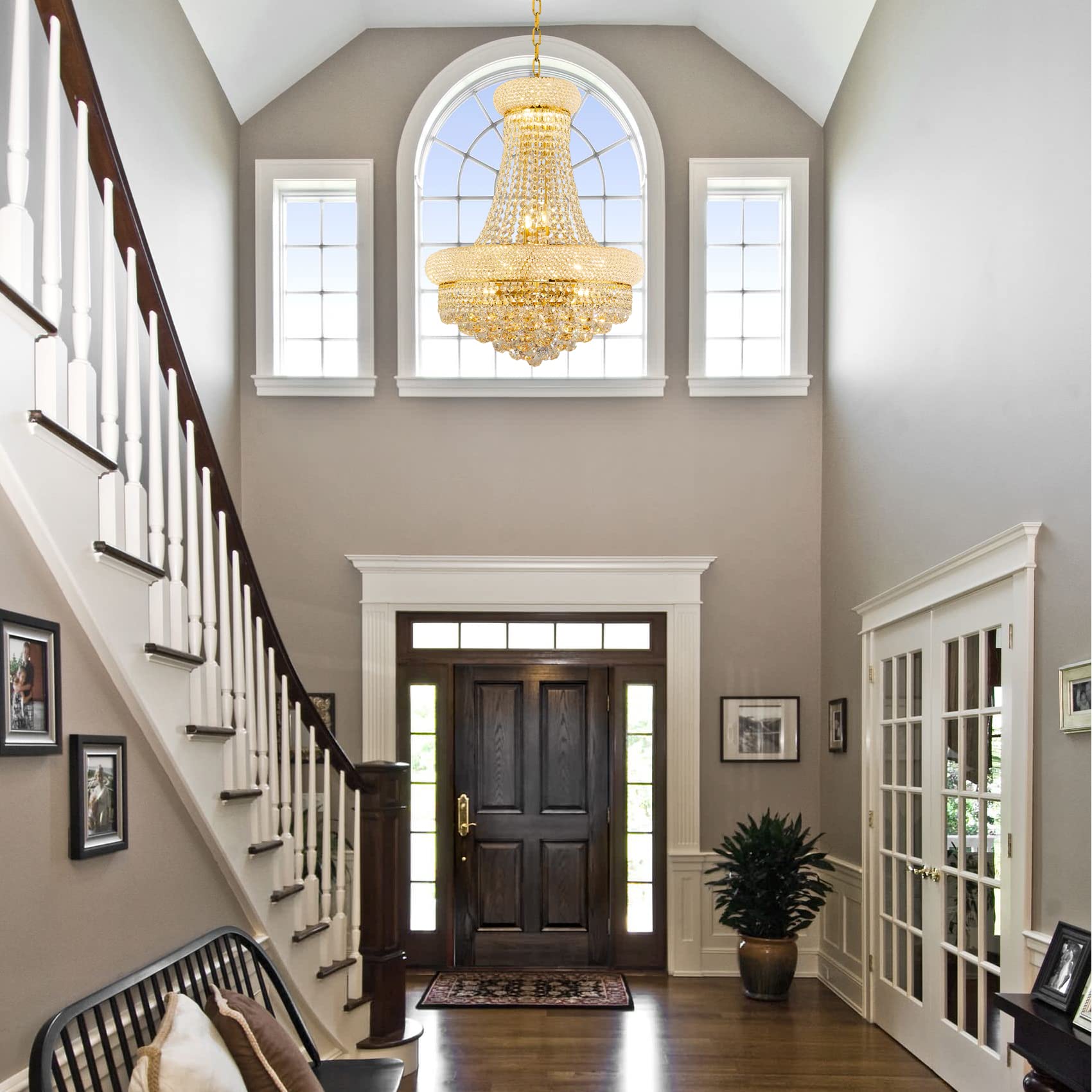 Chandiry 12 Lights Gold Finish Empire Crystal Chandelier Lighting For Dining Room Living Room Foyer Hallway Bedroom Entryway (Di