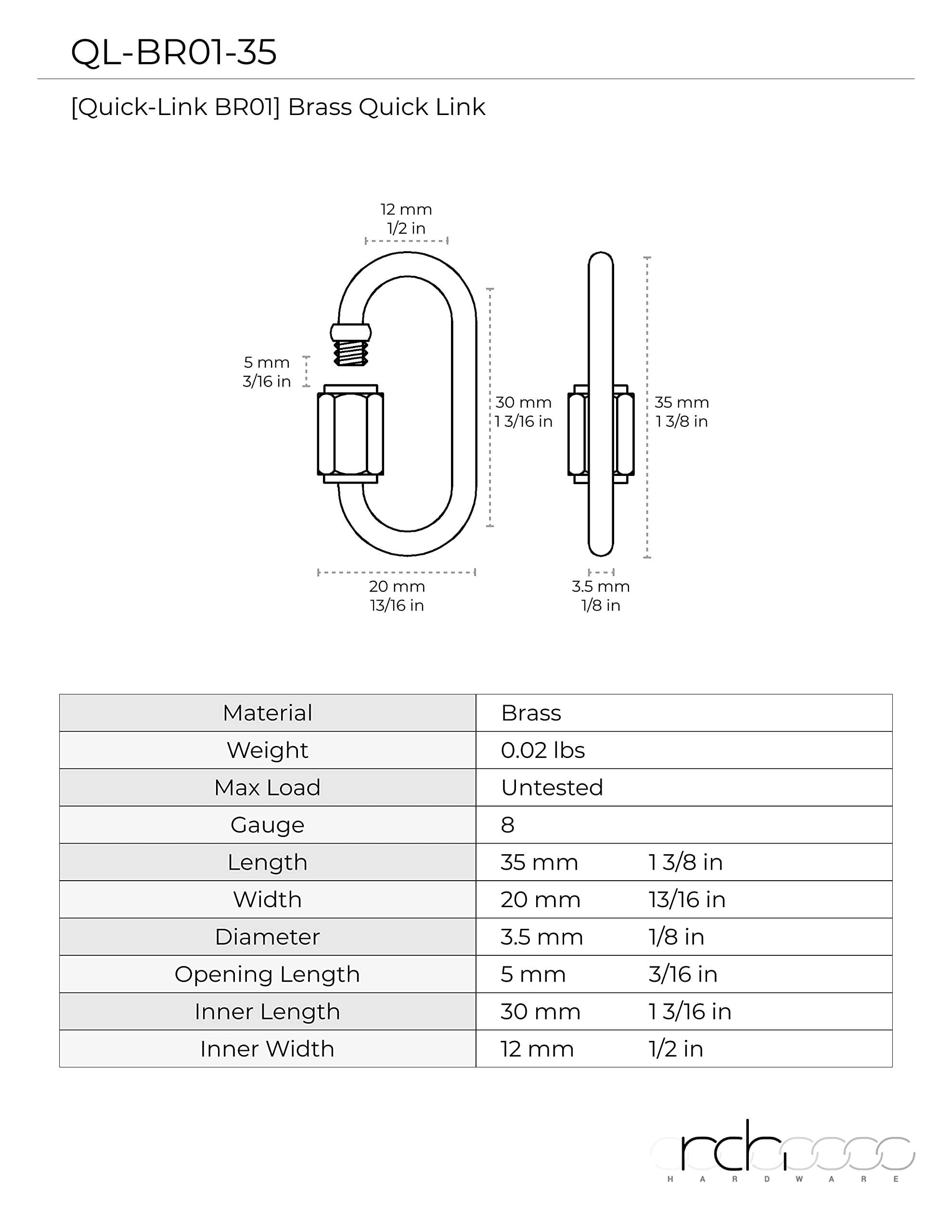 RCH Hardware QL-BR01-35 Brass Quicklink, 8 Gauge, Oil Bronzed Black (2 Pack)