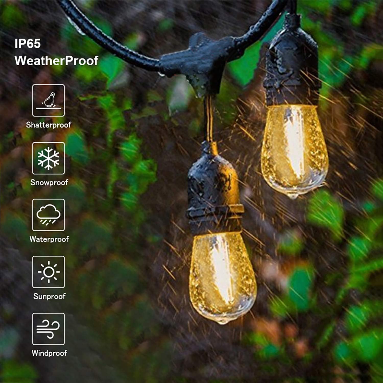 Svater Outdoor String Lights 105FT, Black Waterproof LED Cafe Lights with Dimmable S14 Bulbs, ETL Listed, Heavy-Duty, Shatterproof