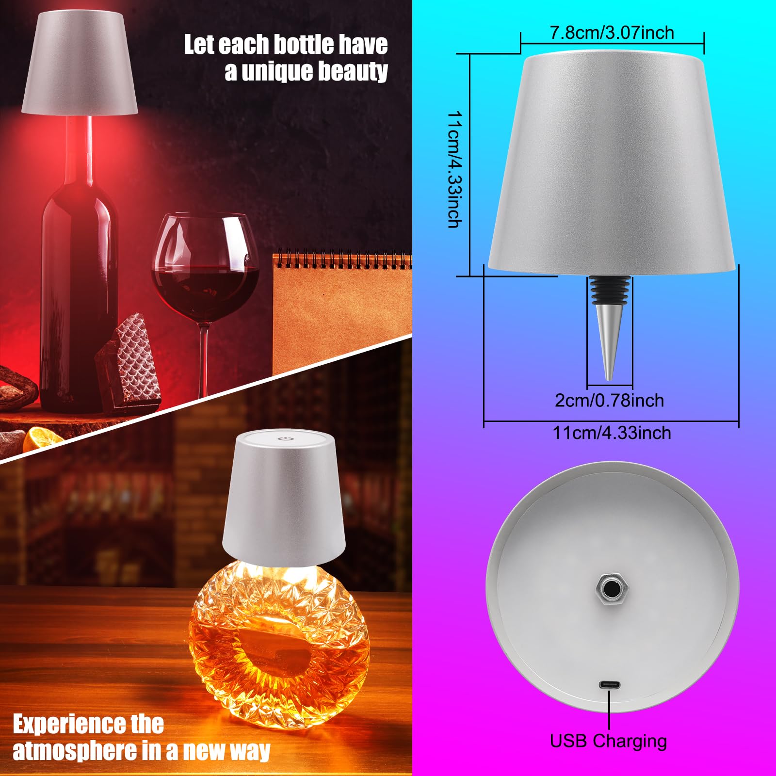 Wireless Bottle Lamp With Remote Control, Rechargeable Rgb Wine Bottle With 3Modes Light Dimming, Waterproof Bottle Touch Lamp H