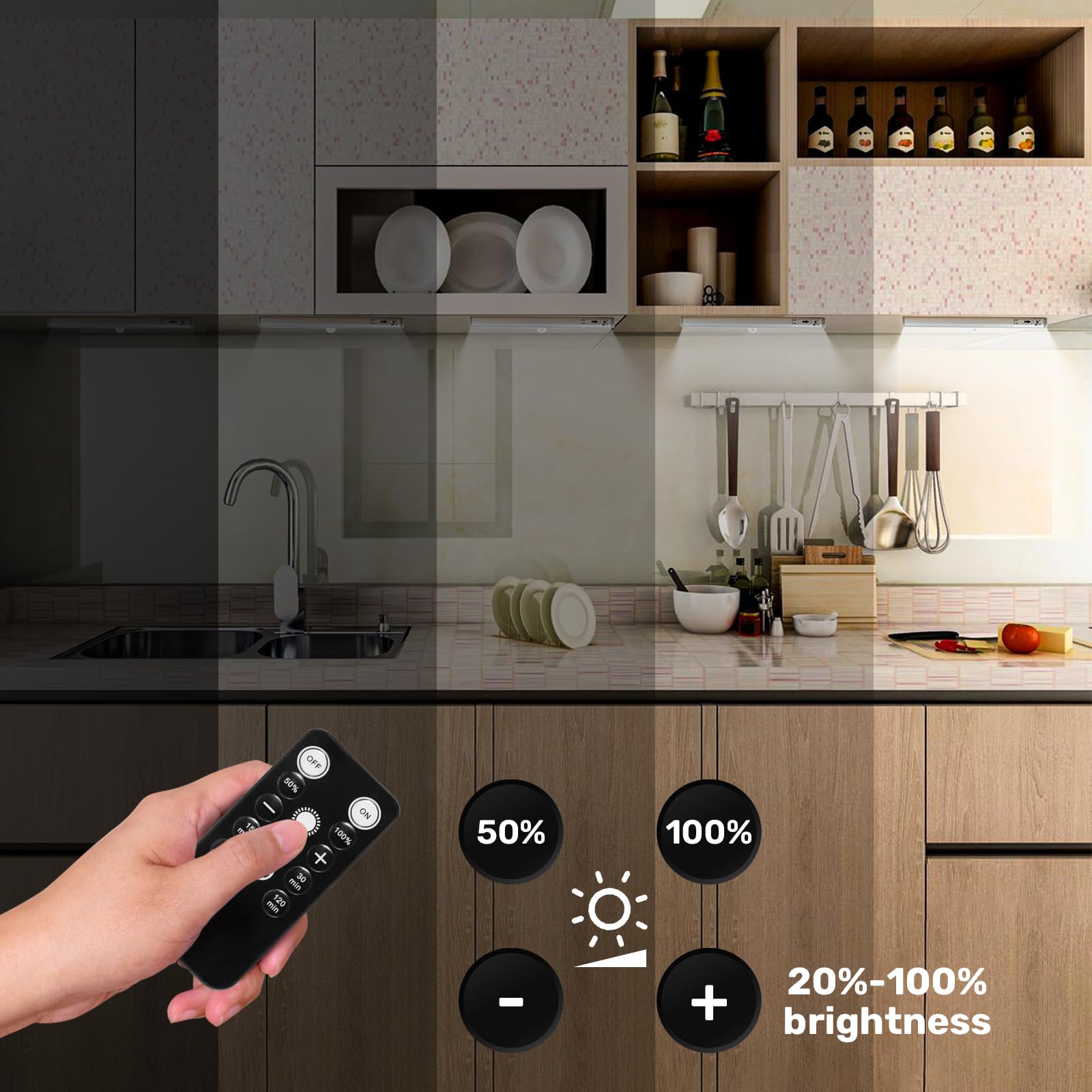 Fymblin RV Step Lights, 10 LED Battery Operated, Remote Control, 7.5in, Aluminum, White Light, Model RV-03, 3 Pack