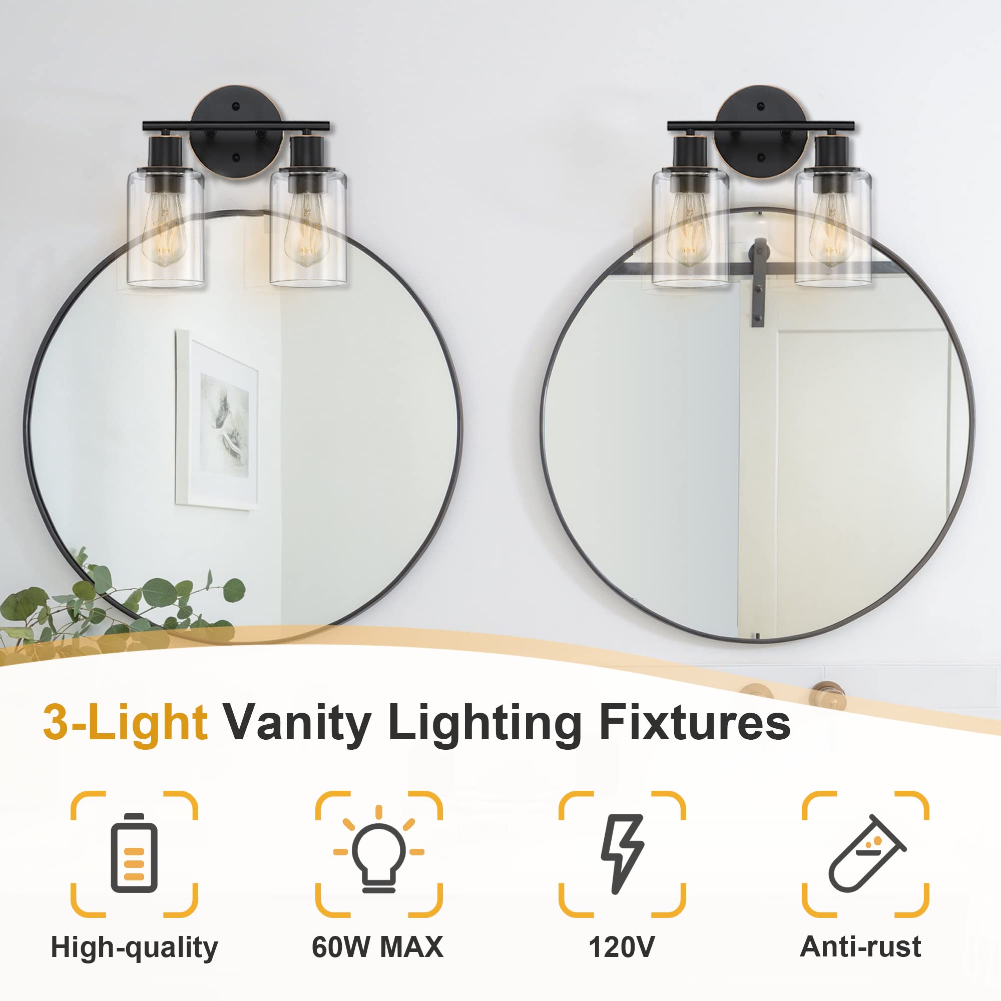 Pia Ricco Bathroom Vanity Light Fixtures, 3-Light Bathroom Wall Lights with Clear Glass Shades, Oil Rubbed Bronze Modern Vanity