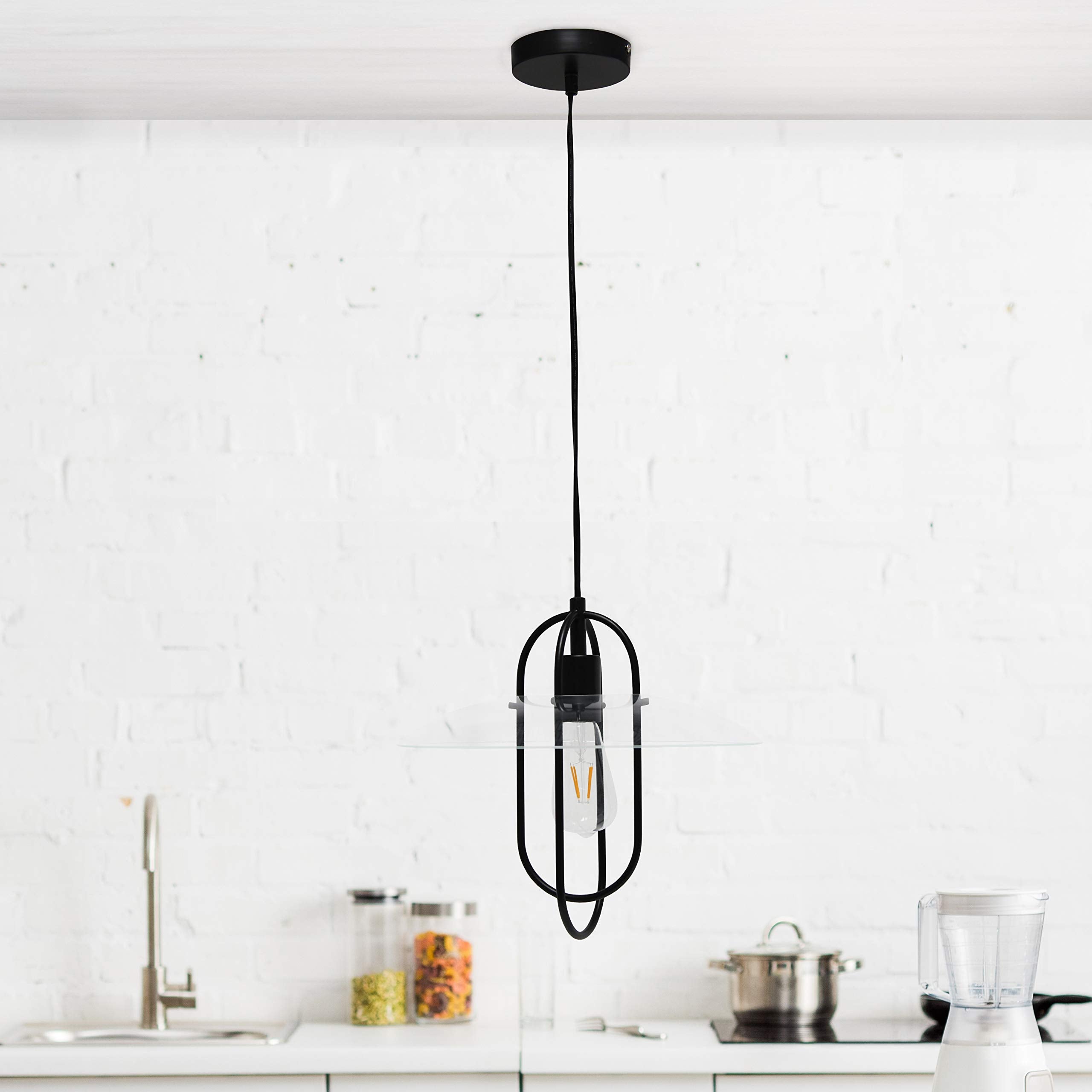 Simple Designs PT1008-BLK Modern Pendant Light, Black, Iron Construction