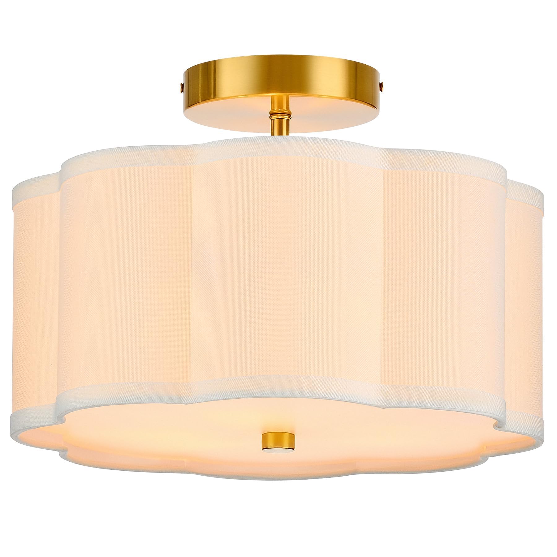 VONLUCE Semi Flush Mount Ceiling Light, 13'' Ceiling Light Fixture with Flower-Shaped Fabric Shade, 3-Light Modern Light Fixture