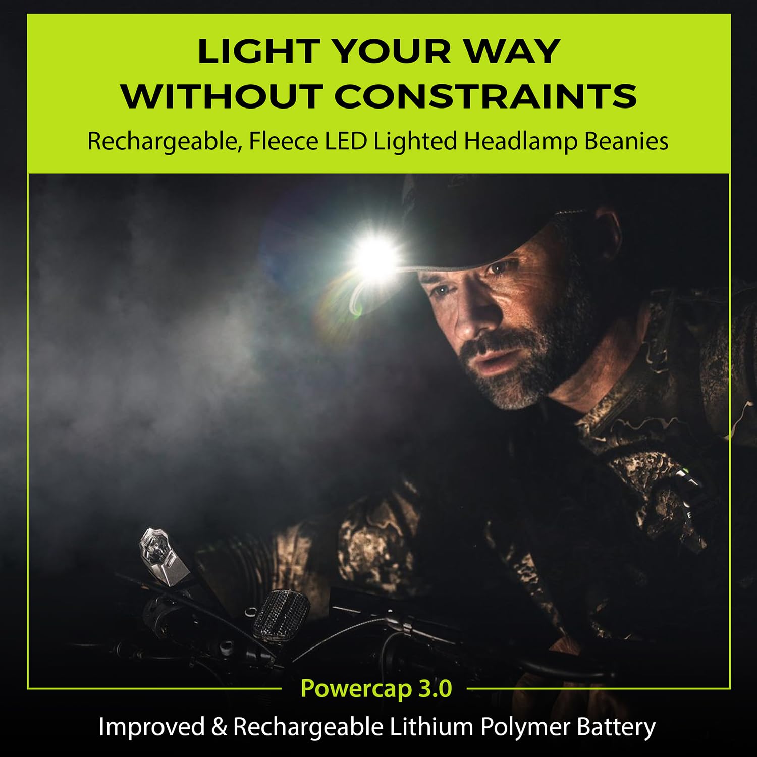 Panther Vision LED Hat Light - USB Rechargeable Baseball Cap with Bright Headlight - One Size - Black - Model HLCR-9671