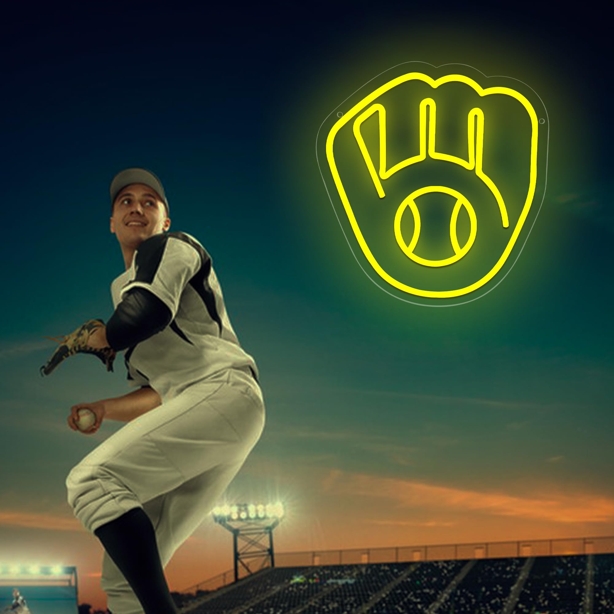 Brineon Baseball Neon Sign - Yellow LED Wall Decor for Man Cave, 13.5x12.6in Acrylic Light - Perfect Birthday Gift for Baseball Fans