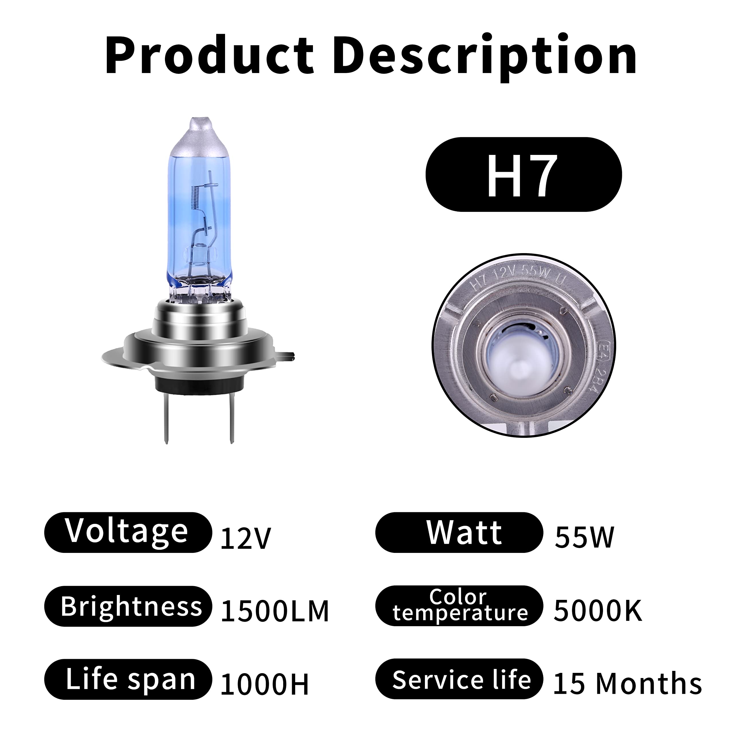 Newbrown H7 Halogen Headlight Bulb With Super White Light Long Life Replacement Px26D 12V/55W (2 Pack)