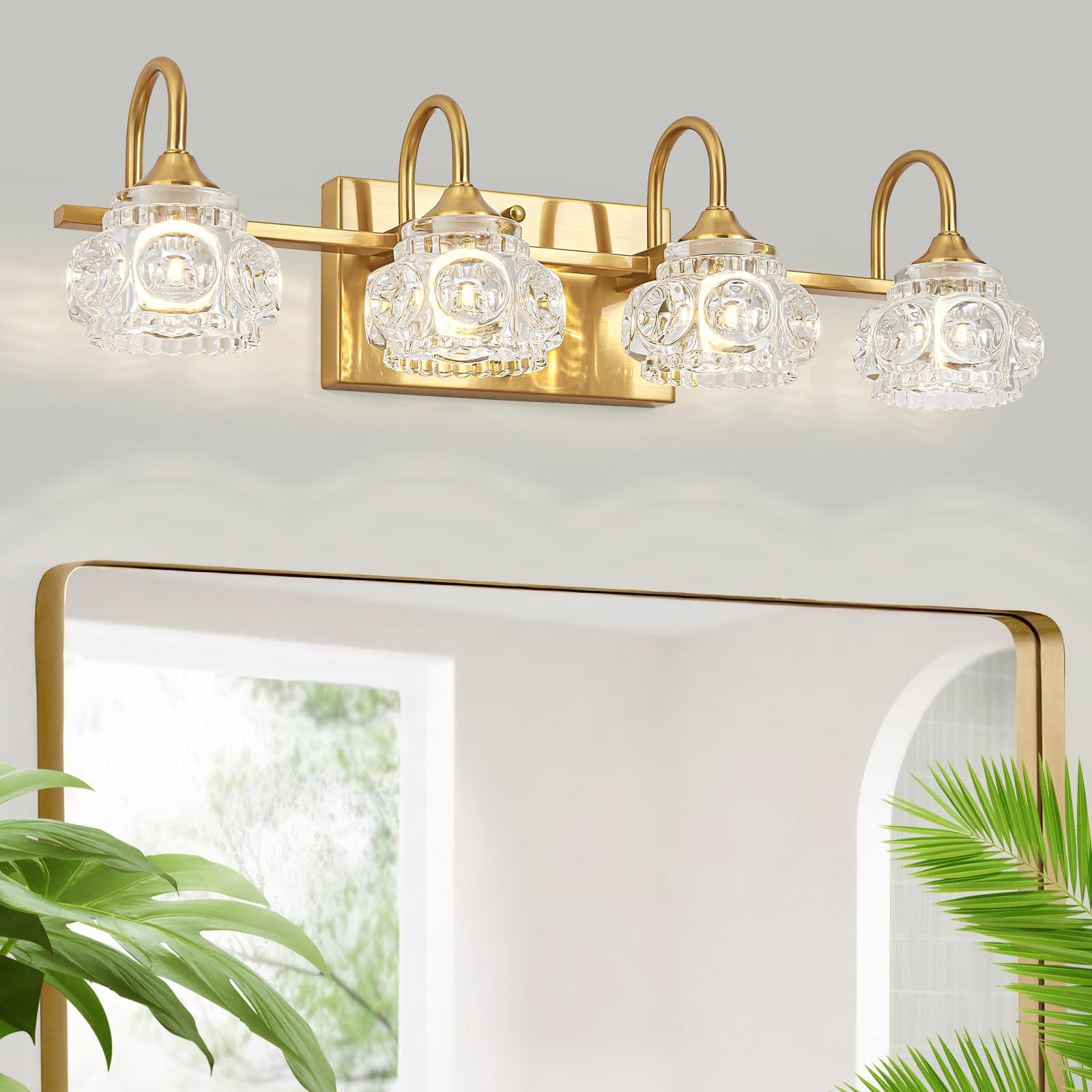 Dikaida Vintage Vanity Light For Bathroom,4-Light Vintage Bathroom Light Fixtures Over Mirror With Crystal Glass Shade,Vintage W