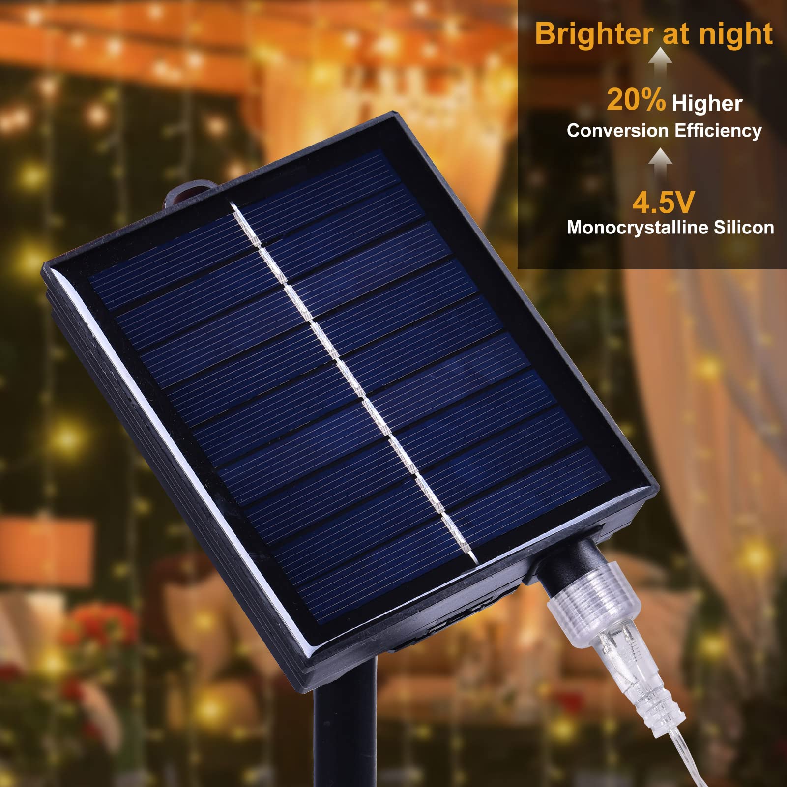 XINXIANLIAN Solar Curtain Lights 300LED Waterproof 8 Modes Warm White for Outdoor Indoor Garden Patio
