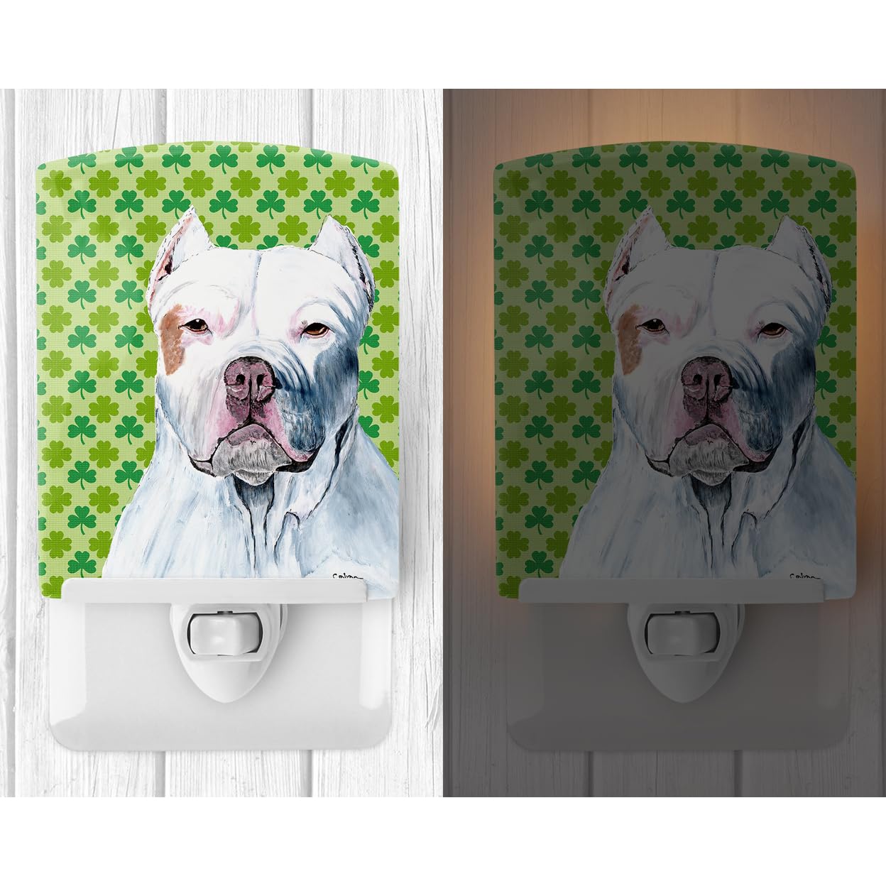 Carolines Treasures Ceramic Night Light, Pit Bull St. Patricks Day Design, 6x4x3 inches, Multicolor, Model SC9301CNL