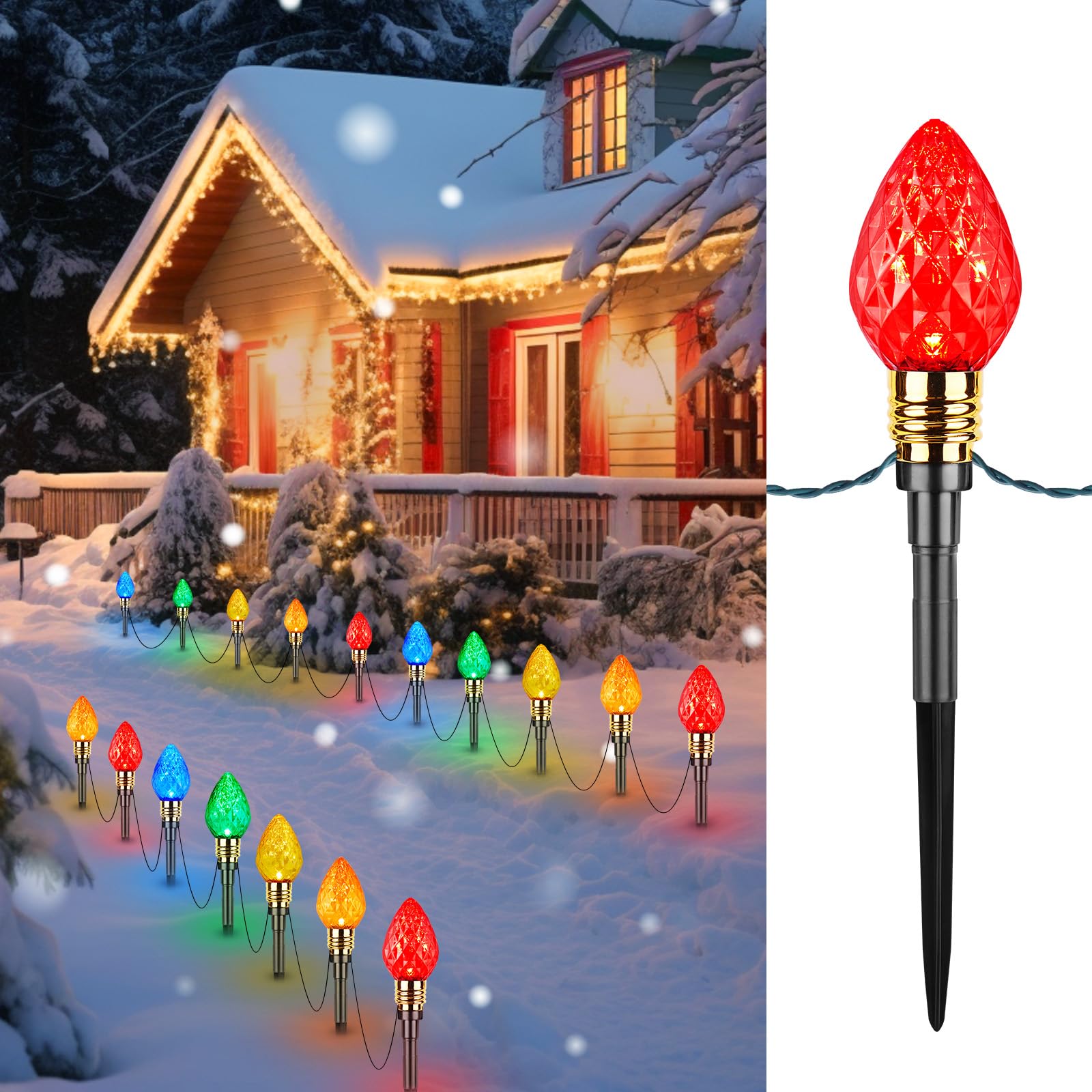 2 Pack Strawberry C9 Christmas Pathway Lights Outdoor - Total 34.8 Feet 20 LED Christmas Walkway Lights, Colored Bulb Christmas 