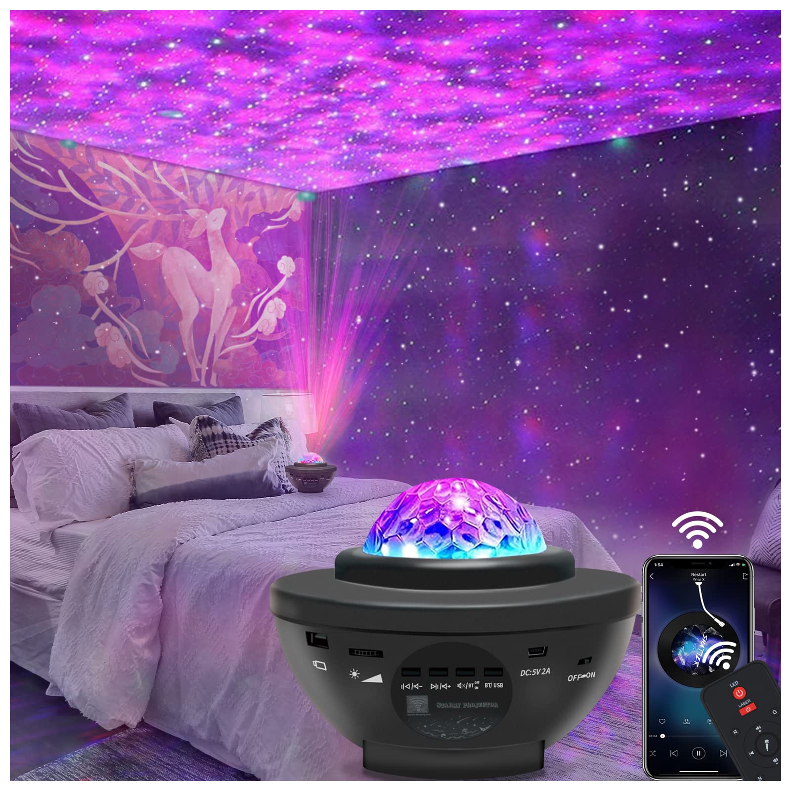 Star Projector Galaxy Light Projector with Remote & Bluetooth Speaker, Multiple Colors Dynamic Projections Night Light Projector