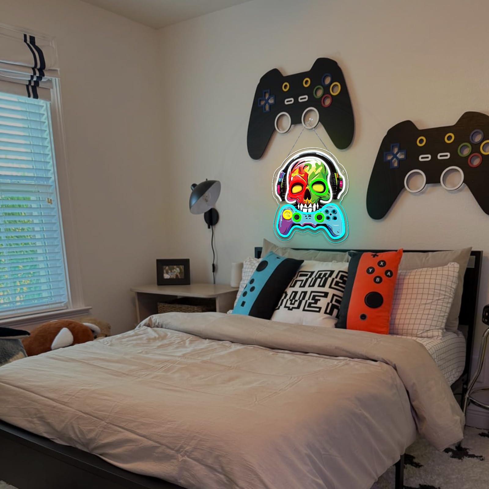Gamerneon Skull Neon Sign - Colorful LED Wall Decor for Game Room, Bar, Man Cave - Perfect Birthday Gift for Boys
