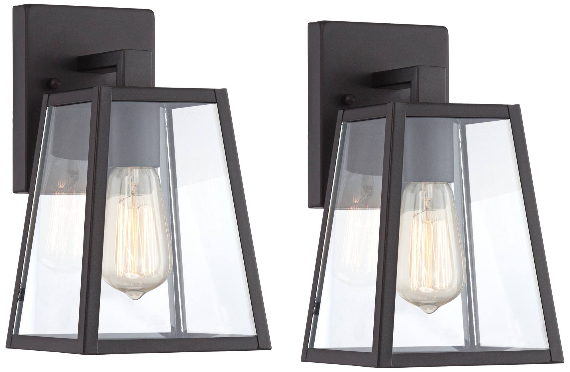 John Timberland Outdoor Wall Lights Set of 2, Tapering Black, Clear Glass, 10 3/4in, Model KS656P3