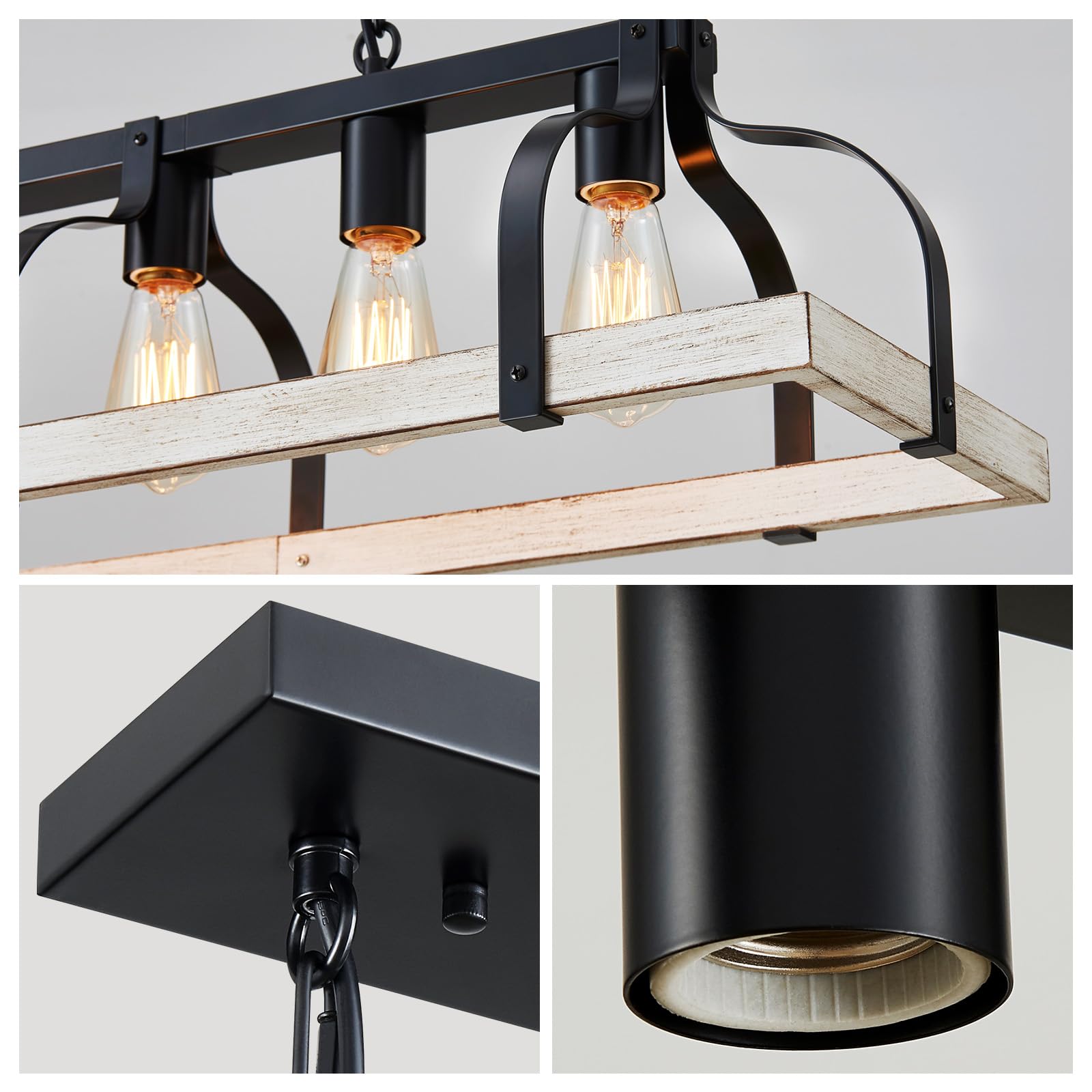 WUZUPS 5-Light Chandelier, Rustic Farmhouse Pendant, 31.5"L x 10"W, Antique Wood Grain & Black, Model CAHD90000SP-BW