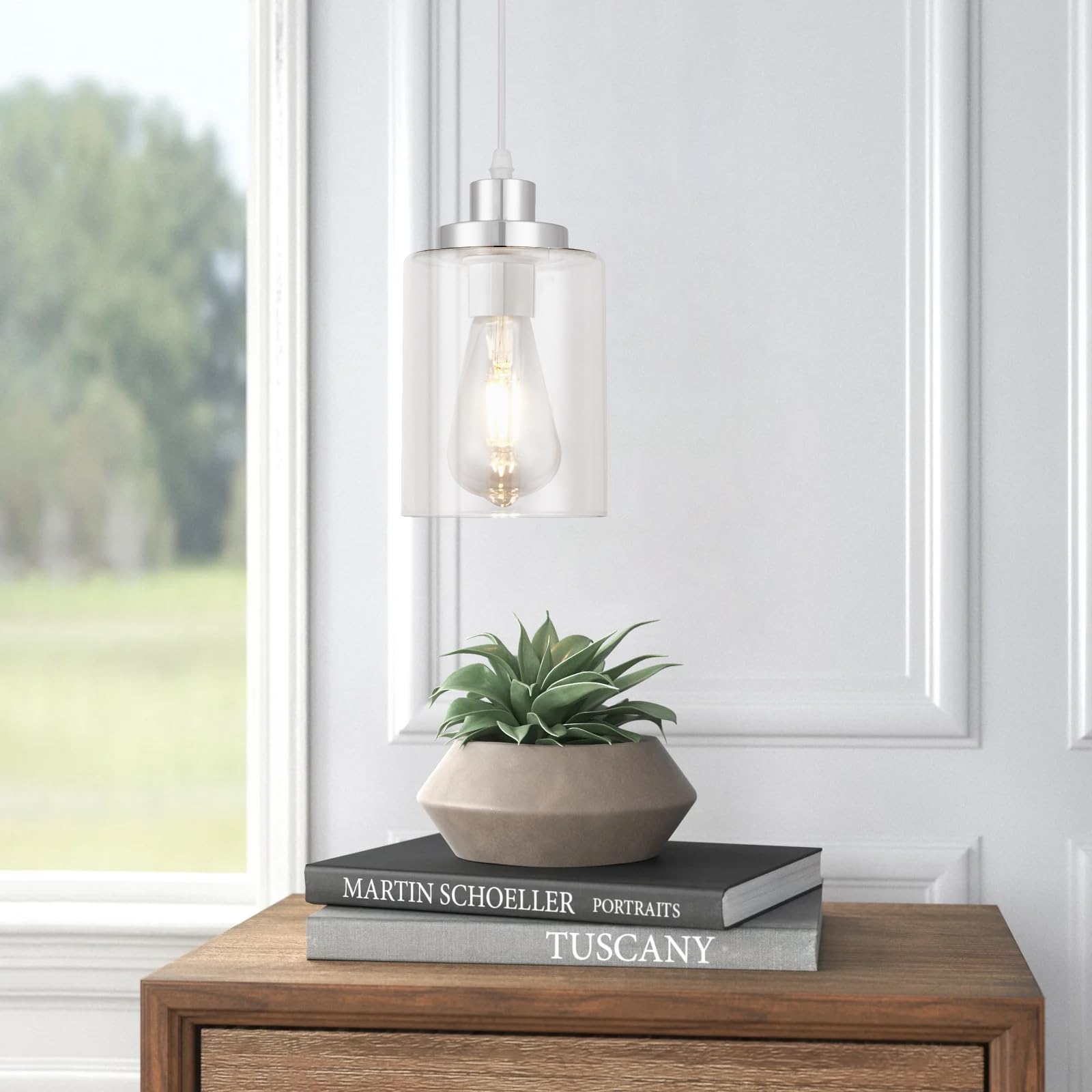 Wimisom Industrial Pendant Lighting, Modern Clear Glass Shade Pendant Lights, Adjustable Hanging Light Fixtures, Farmhouse Penda