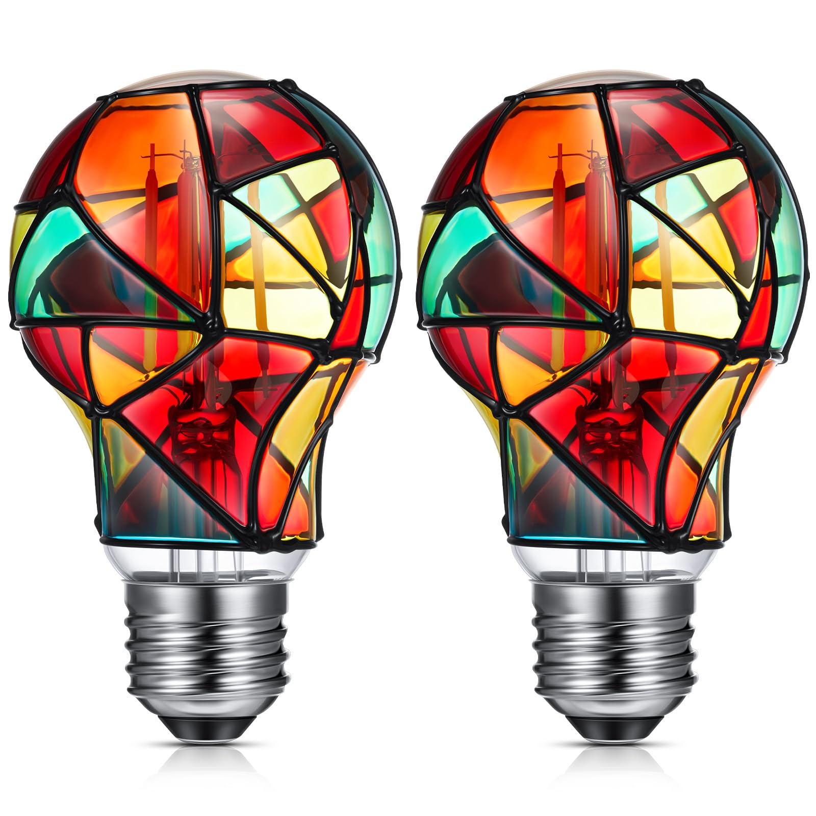 Baquler 2 Pcs Stained Glass Led Light Bulb E26 Base Colorful Lightbulb 120V Flickering Lightbulb Bulbs For Christmas Xmas Home B