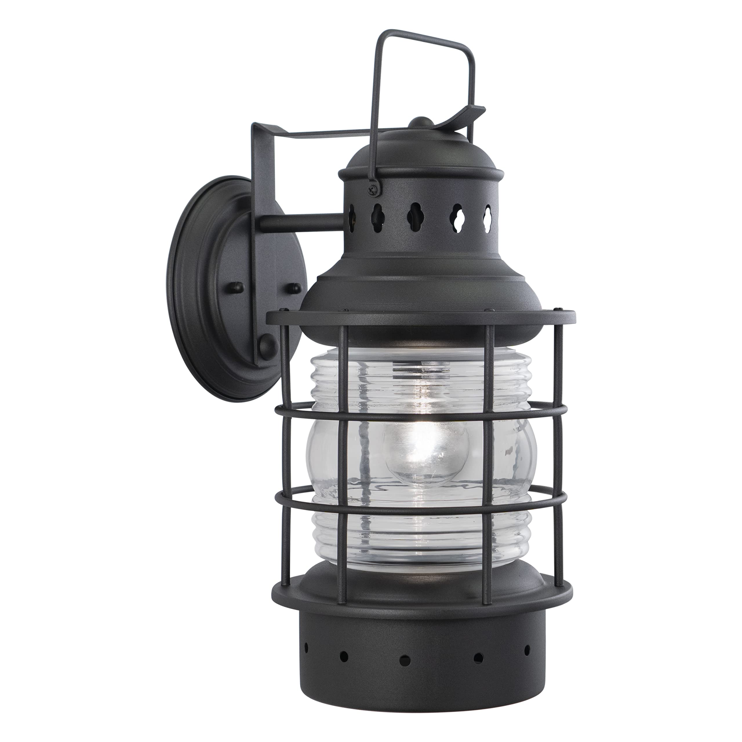 VAXCEL Hyannis 18 in. H 1-Light Textured Black Coastal Outdoor Wall Sconce Made of Durable Steel, Clear Ribbed Glass Shade, LED 