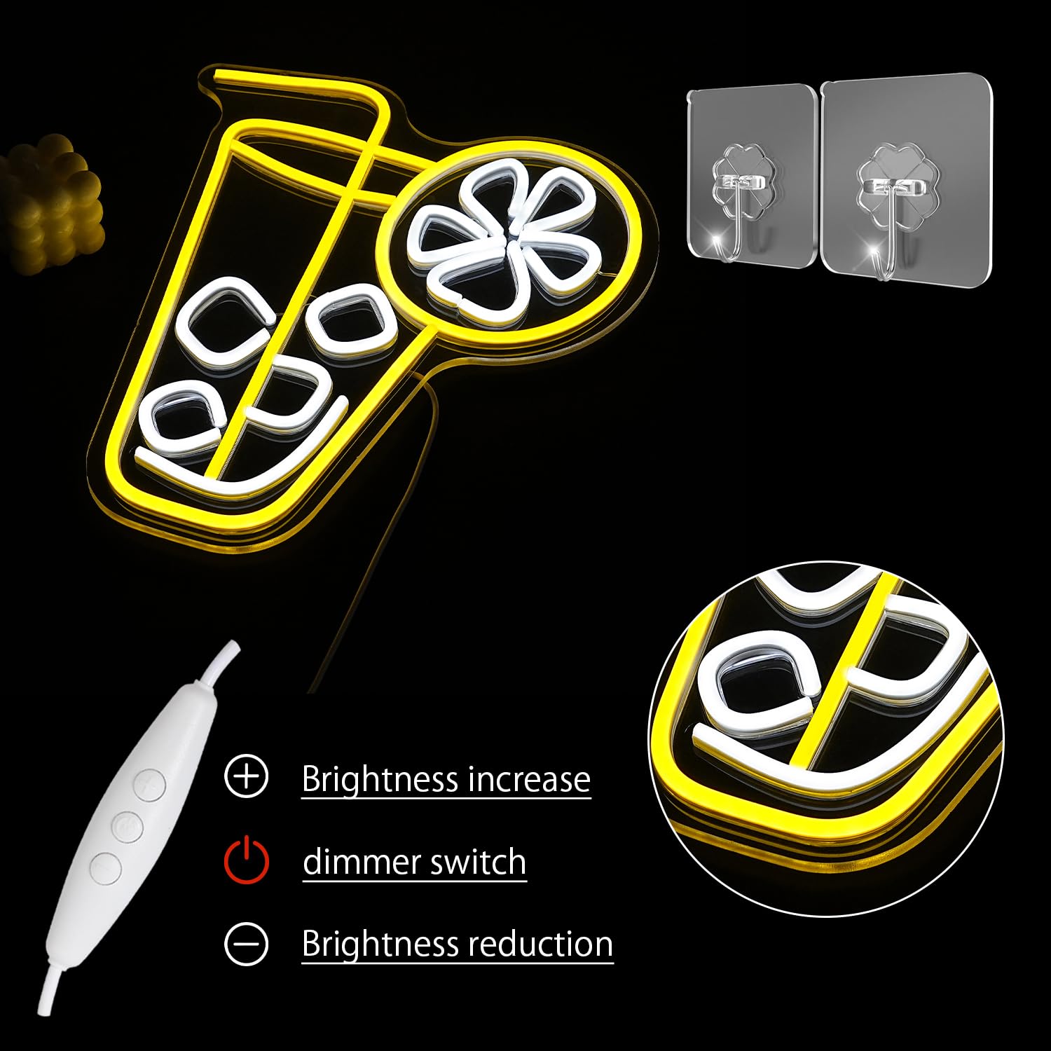 LULANMP Lemon Neon Light Sign - LED Acrylic Decor for Tea & Coffee Shops - Yellow - 15.6 x 12.9 inches