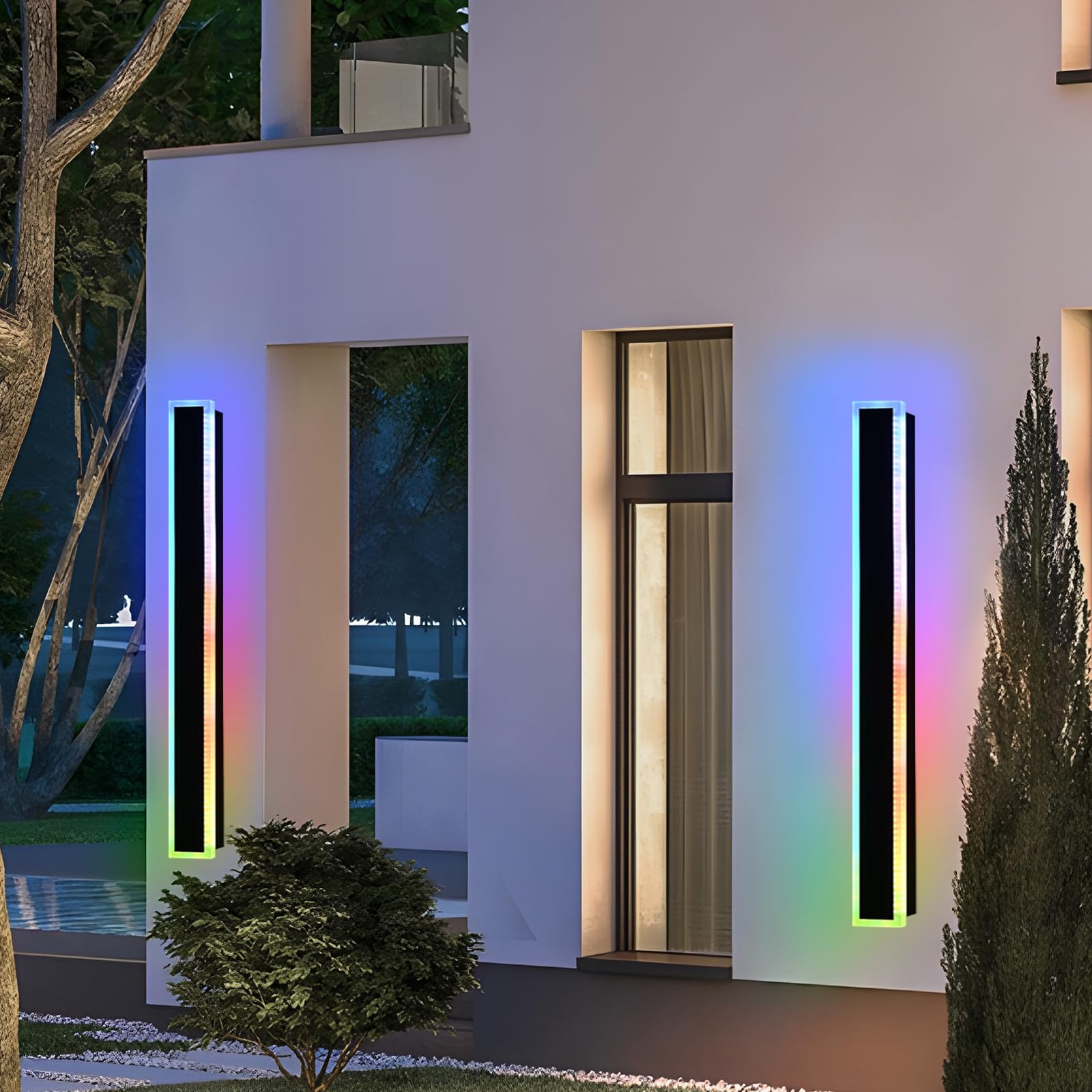 QueeuQ Outdoor LED Wall Lights, 48 inch, RGB-2 Pack, Dimmable Metal Fixture, Model 11-SZ-9970-RGBCW-24W-48in