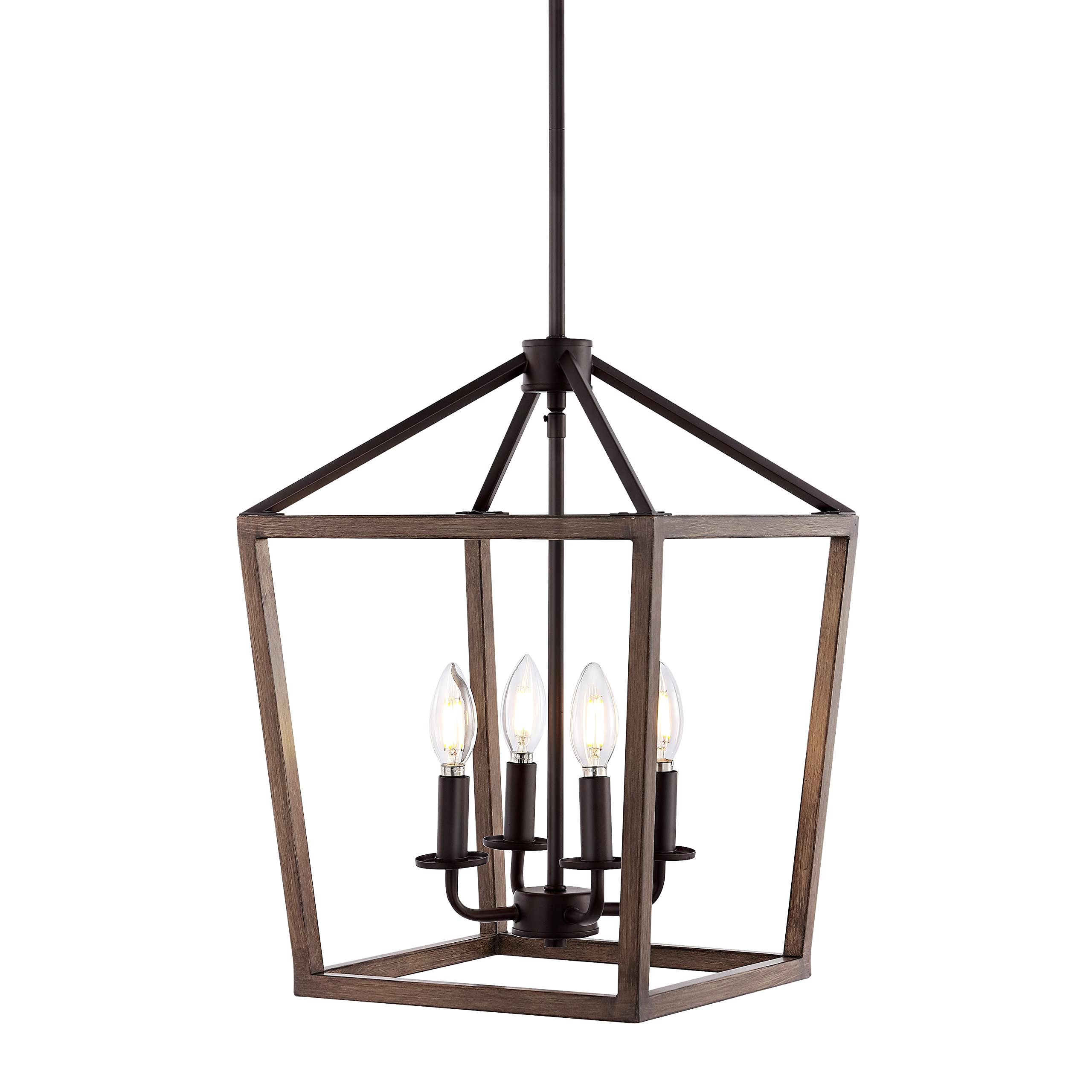 JONATHAN Y Pagoda 4-Light Iron Pendant, 13in Rustic, Bohemian, Faux Wood-Oil Rubbed Bronze, Model JYL1322A