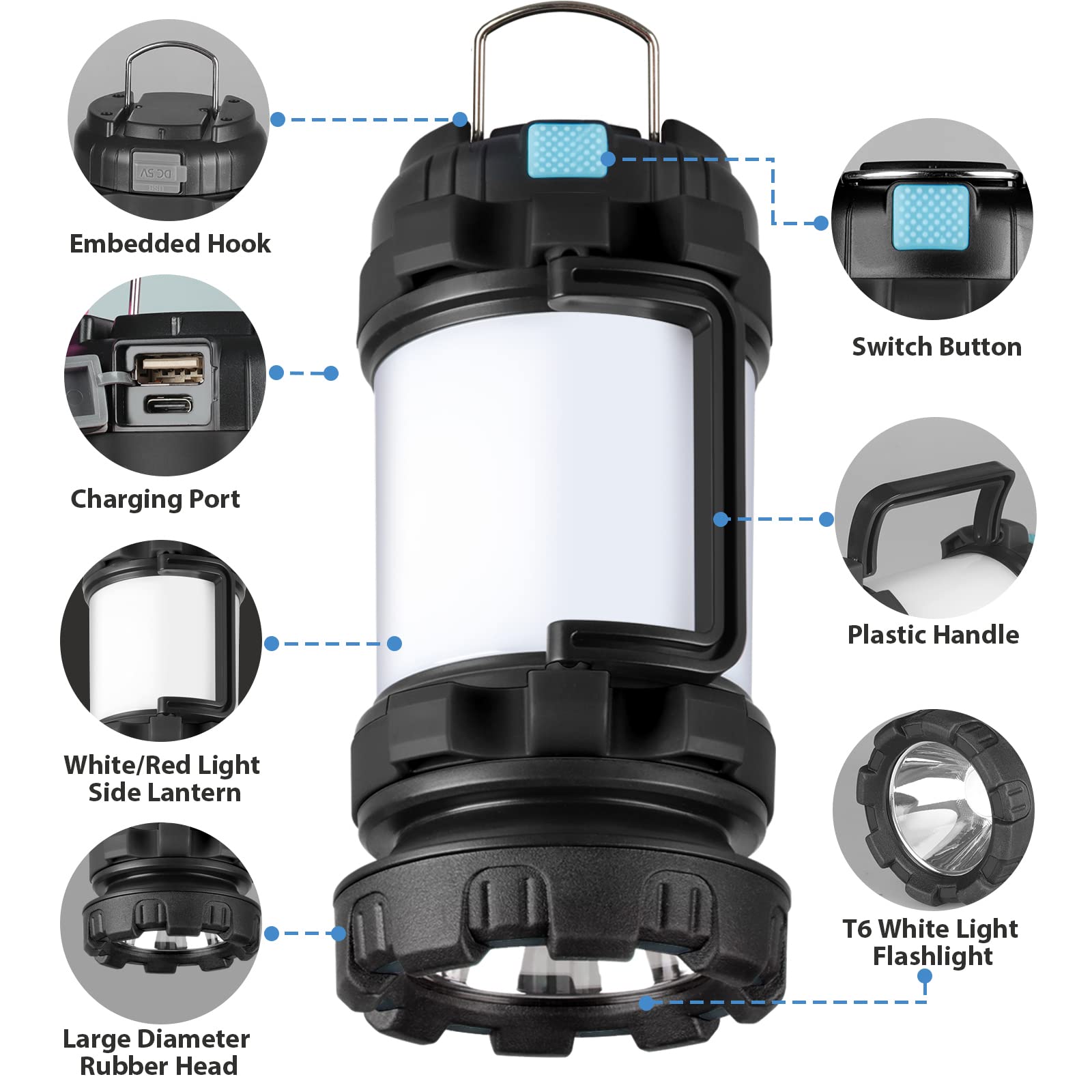 BOBKID 2 Pack Camping Lantern - 1000LM, Rechargeable, 4000mAh Power Bank, IPX5 Waterproof, Black, Model KJ-1296