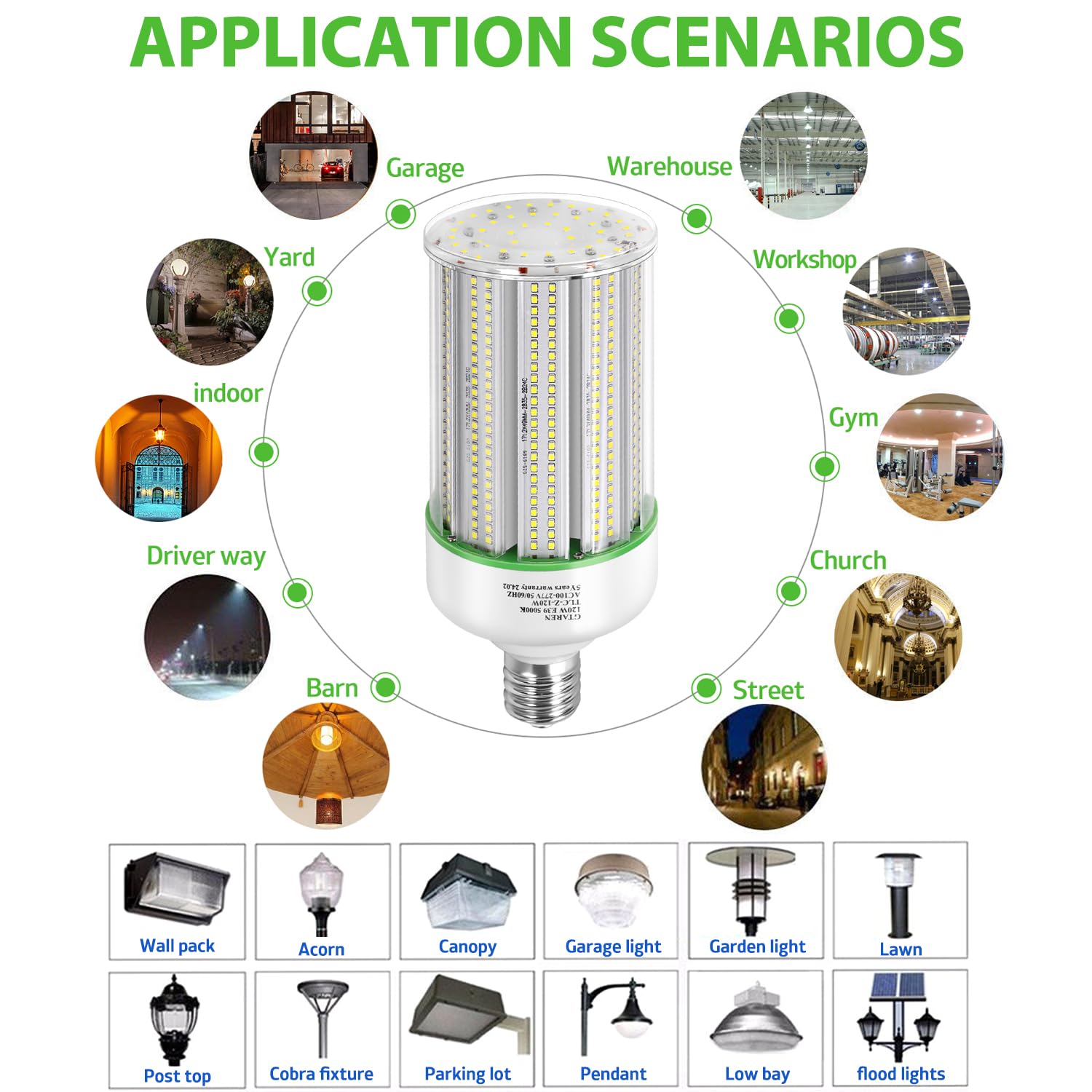 GTAREN 120W LED Corn Light Bulb 2-Pack, 5000K E39 Mogul Base, Metal Halide Replacement for Area Lighting, Warehouse, Parking Lot