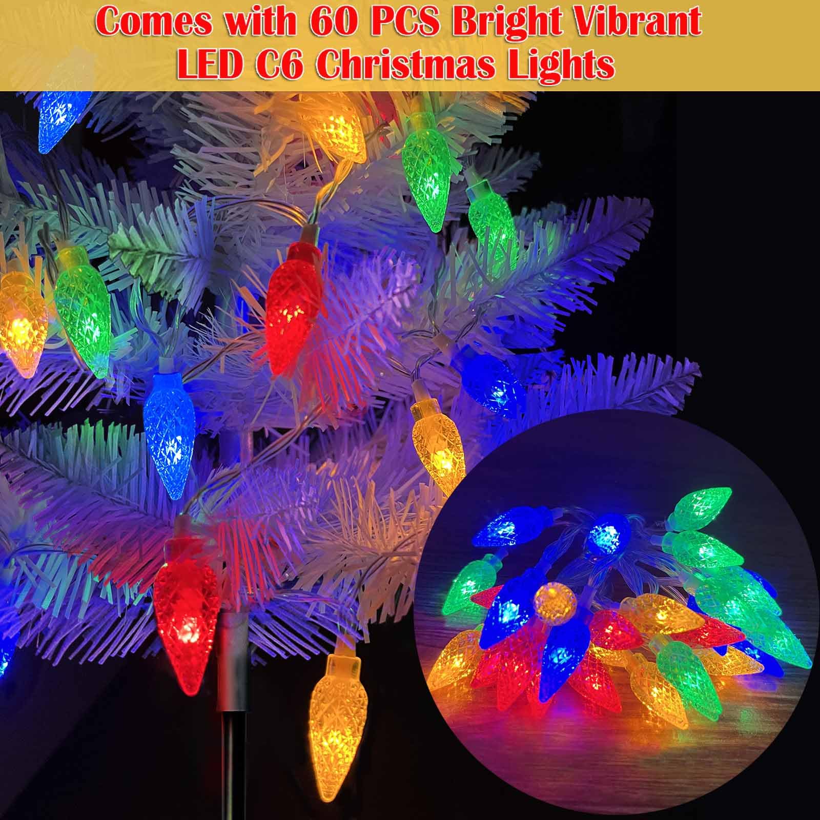 2 Pack White Christmas Tree Outdoor,Solar Powered Christmas Trees With 60 Led C6 Christmas Lights,Pre-Lit Small Artificial Xmas