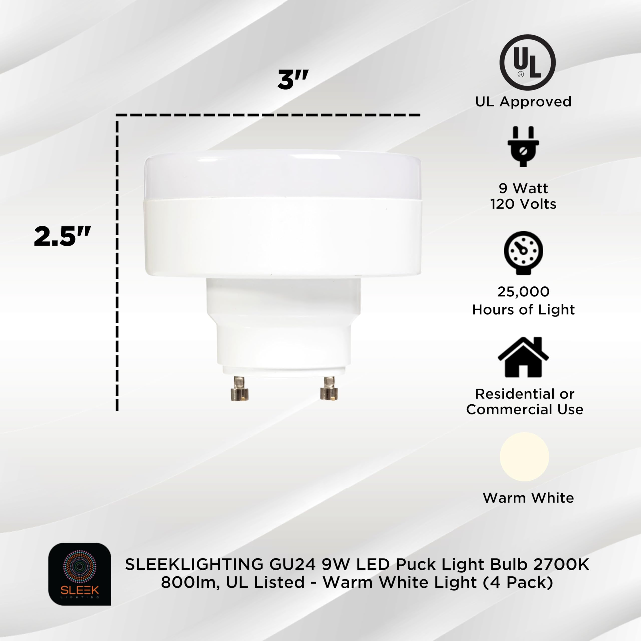 Sleeklighting | 11W-60Weq, Gu24 Base Led 2 Prong Light Bulbs, Puck Light, Ul Listed, 120V, Mini Twist Lock, 2700K-Dimmable-Repla