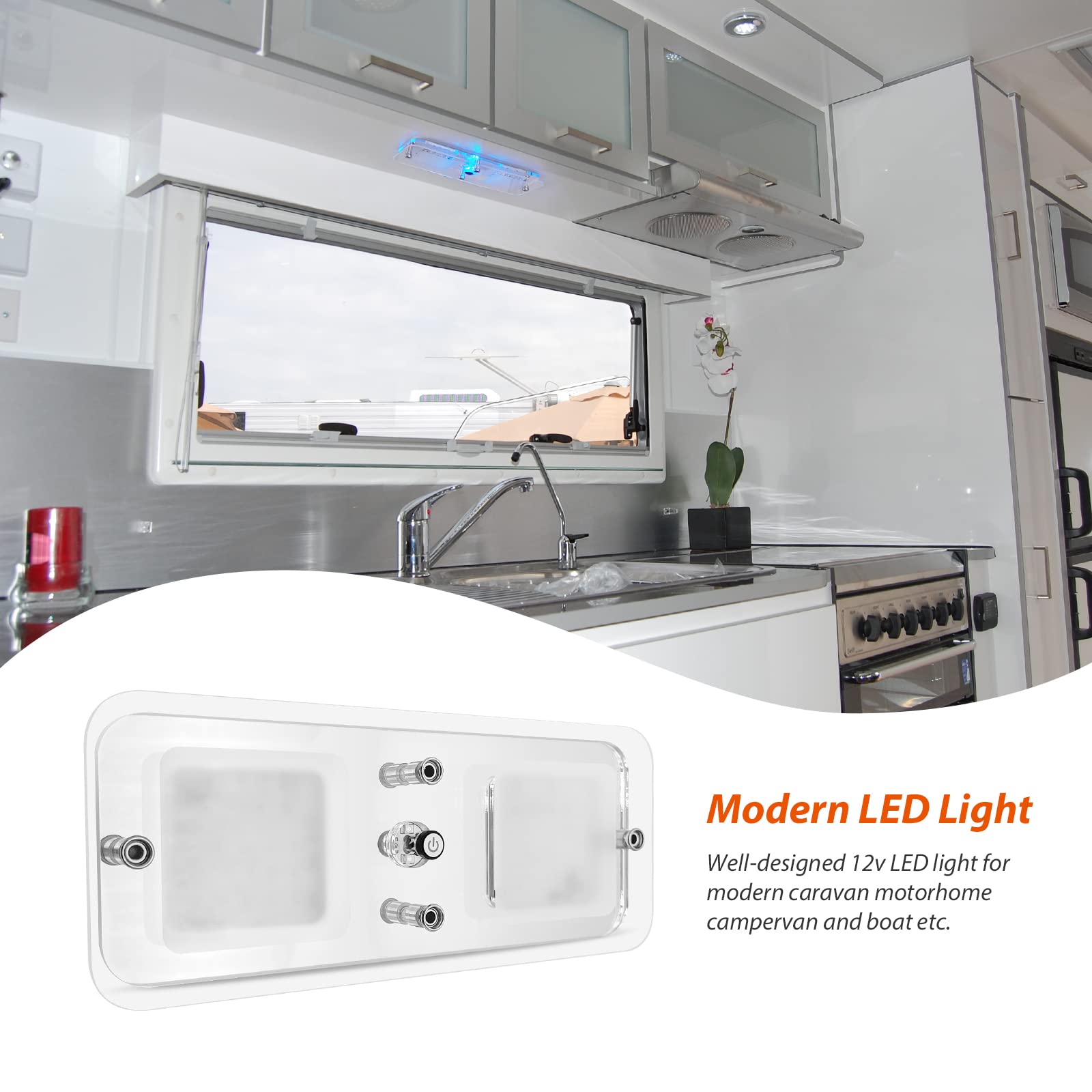 Dream Lighting Dimmable RV Interior LED Light, 12V, 8.6in Rectangle, Acrylic, 3000K, Model 616602W, Blue & Warm White