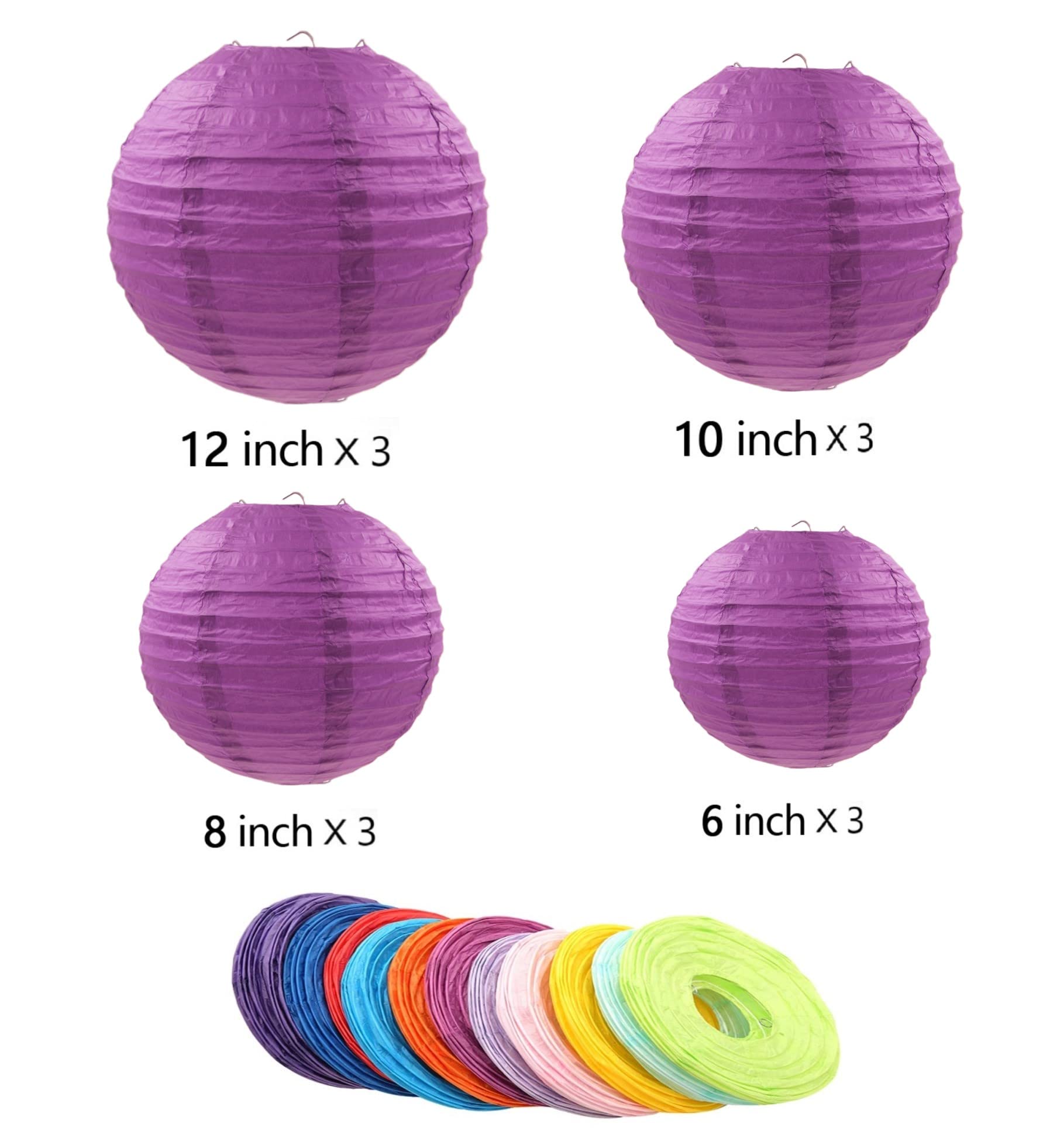 12 Packs White Led Paper Lantern With Lights ,6&quot; 8&quot; 10&quot; 12&quot; Round Hanging Chinese/Japanese Ball Lantern For Christmas Valentine'S Day Easter 4Th Of July Christmas