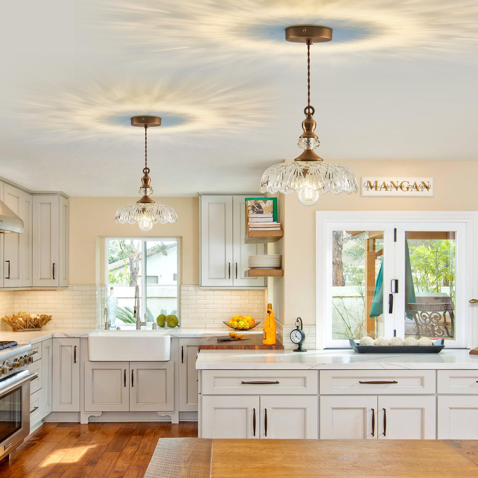 Cvkash Vintage Glass Pendant Light Fixture - Brass Adjustable Chandelier For Home, Kitchen, Dining Room