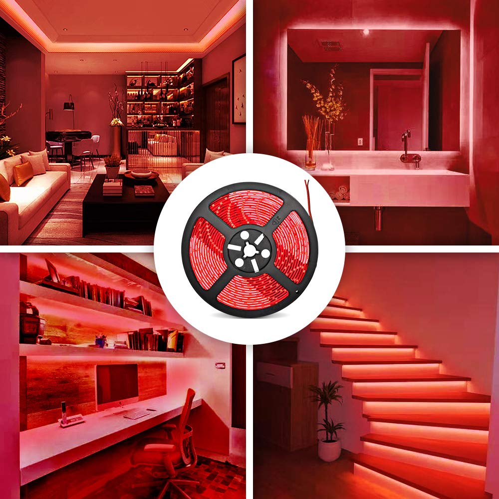 32.8Ft Red Led Strip Lights, Waterproof Ip65 Led Strip Smd2835 Dimmable 600Leds 12V Red Led Strip Cuttable Under Cabinet, Car, B
