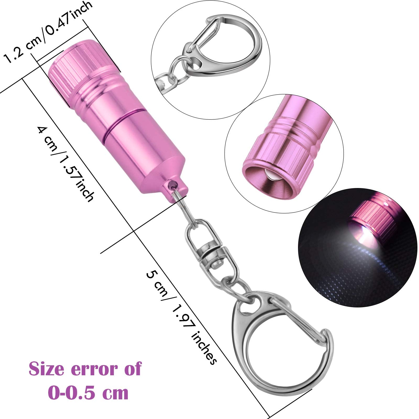 Mudder Small LED Flashlight Keychain, Portable Torch, Stainless Steel, 1.57 x 0.47 inch, Available in Black, Red, Blue, Silver, Pink
