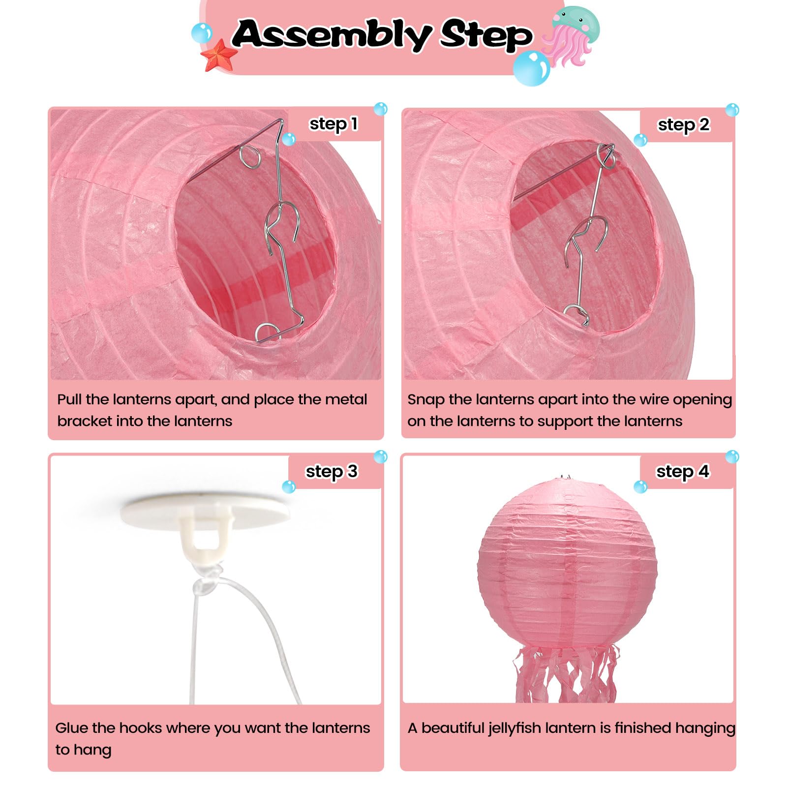 Jellyfish Decorations,Pink Jellyfish Lanterns 6Pack, Jellyfish Decor With String And Hooks For Under The Sea,Mermaid Birthday,Oc