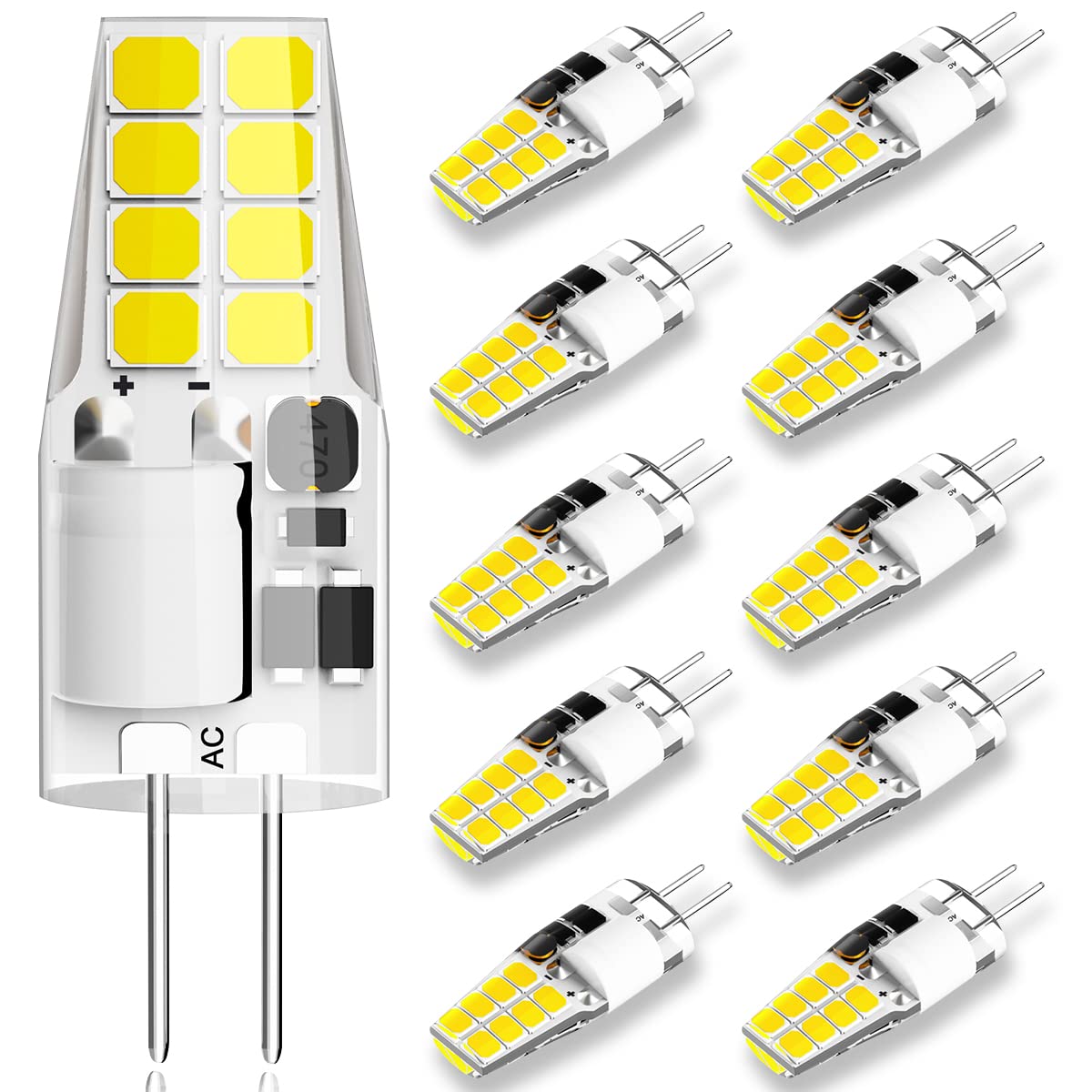 Lacnooe G4 LED Bulb, 3W Equivalent to 20W-25W, Daylight White 6000K, 10 Pack, Bi-Pin G4 Base for