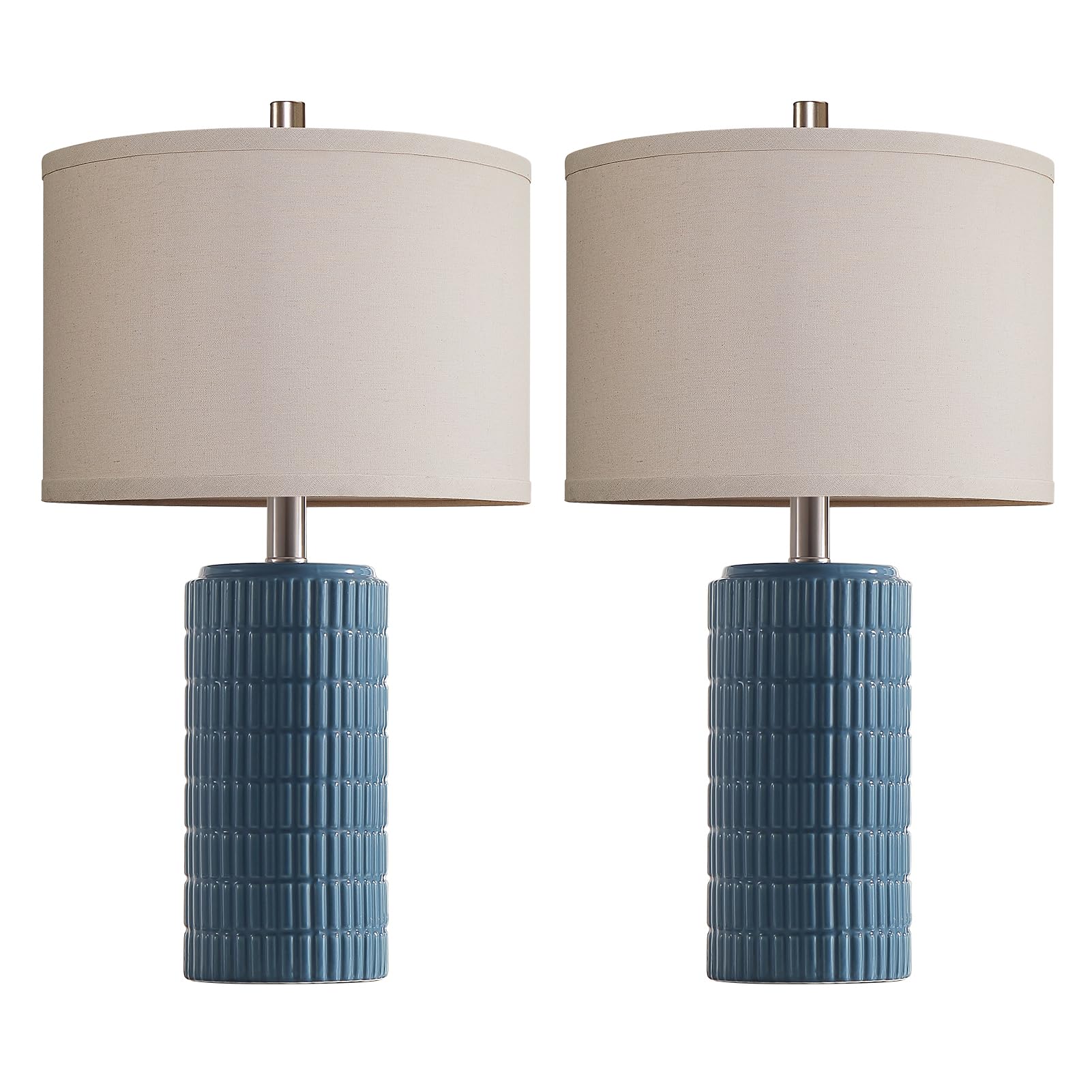 AIEAMPDO 23 Set of 2 Farmhouse Ceramic Table Lamps for Living Room  Rustic Nightstand Lamp for Bedroom  Office  Dorm  Hallway  2 LED Bulbs Included