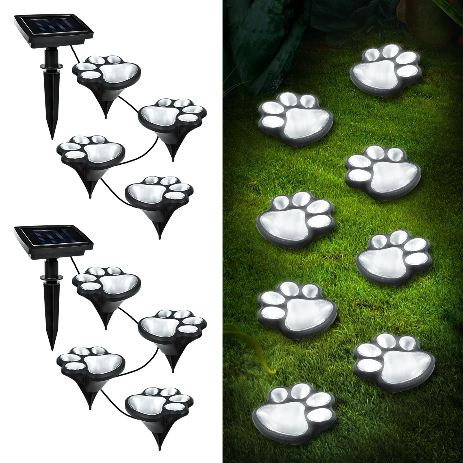 Ratopo Animal Paw Print Solar Lights Outdoor Garden Decor, 8 Pack Paw Print Lights with Cord, IP55 Waterproof Yard Pathway Decor