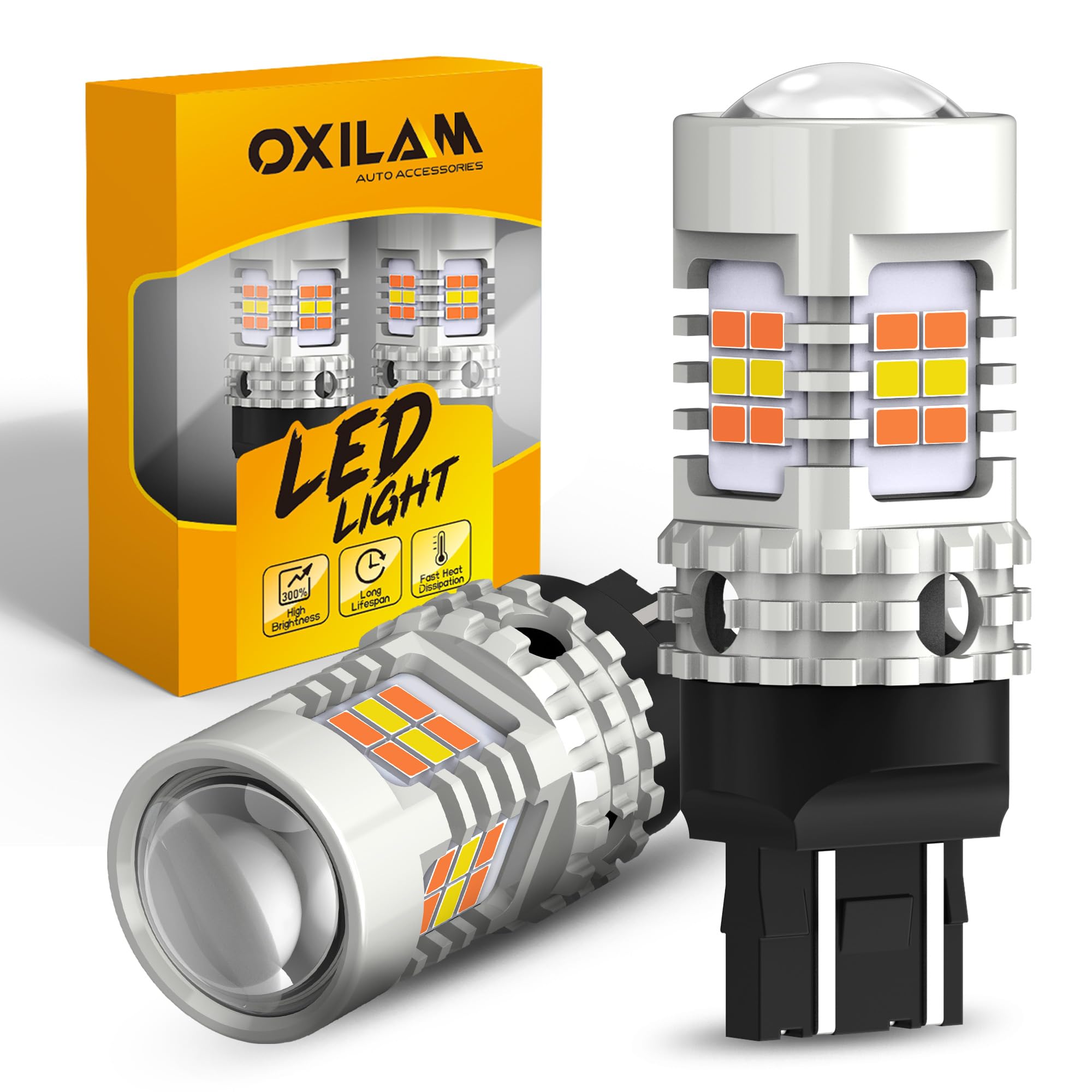 OXILAM 7443 Switchback LED Bulbs, Dual Color Amber/White, CANBUS Ready, Anti Hyper Flash, Pack of 2