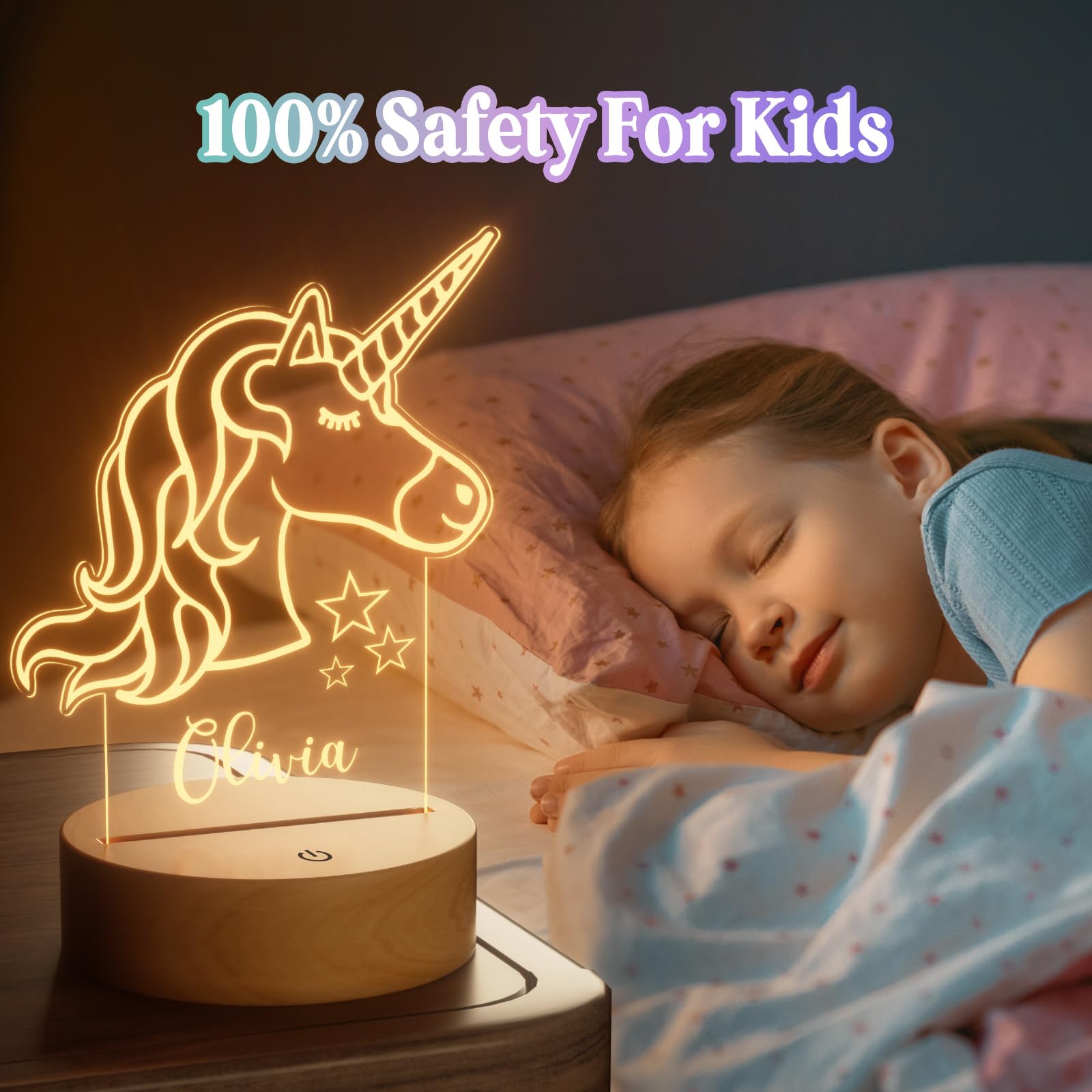 Burst Bird Personalized Acrylic Night Light for Kids, Unicorn Color, Includes Remote, Laser Engraved in the USA, Model PNL-Unicorn