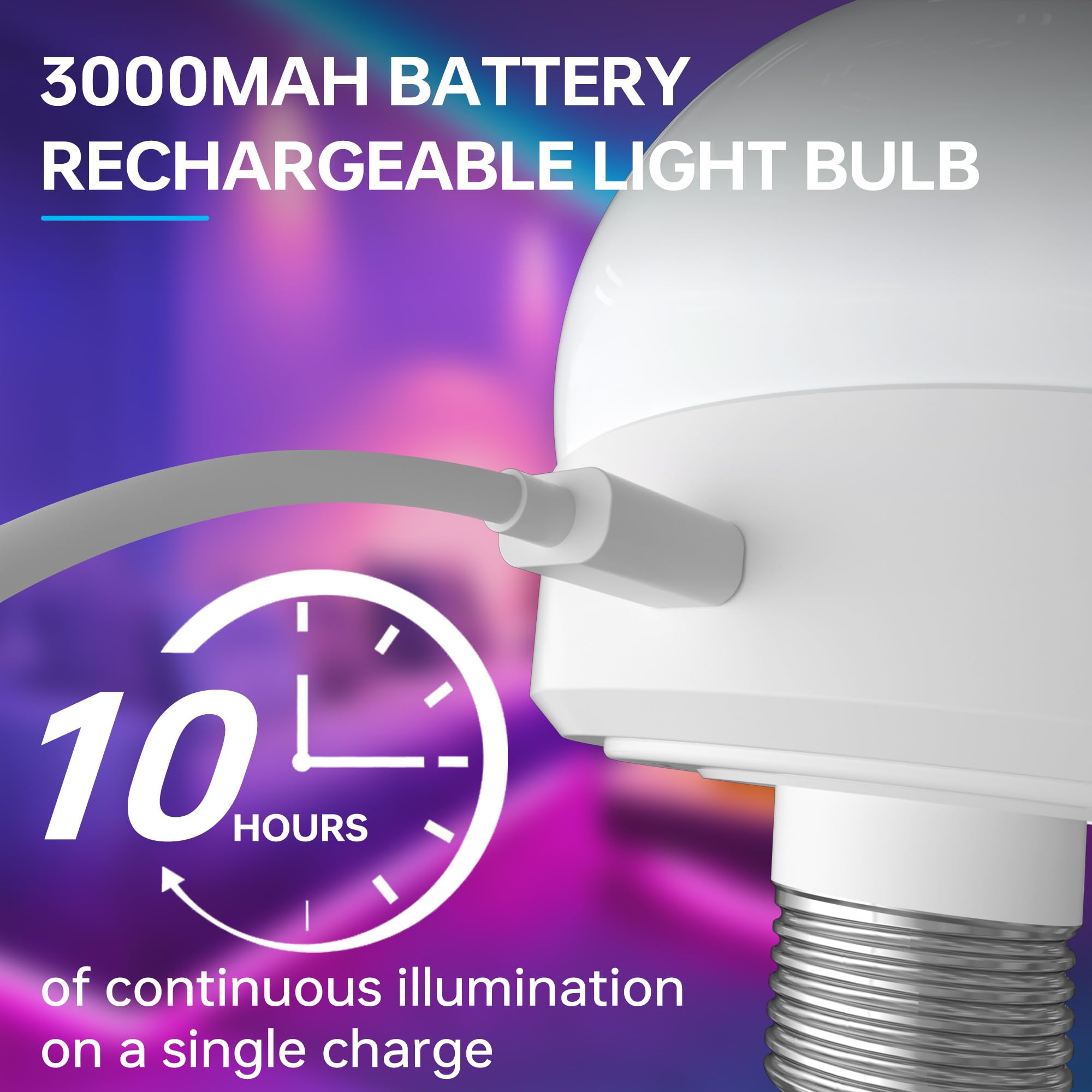 KINDEEP Rechargeable LED Night Light Bulb, 3000mAh with Remote, 400LM, 3 Color Temperatures, RGB, Wireless E26, White, 2pcs